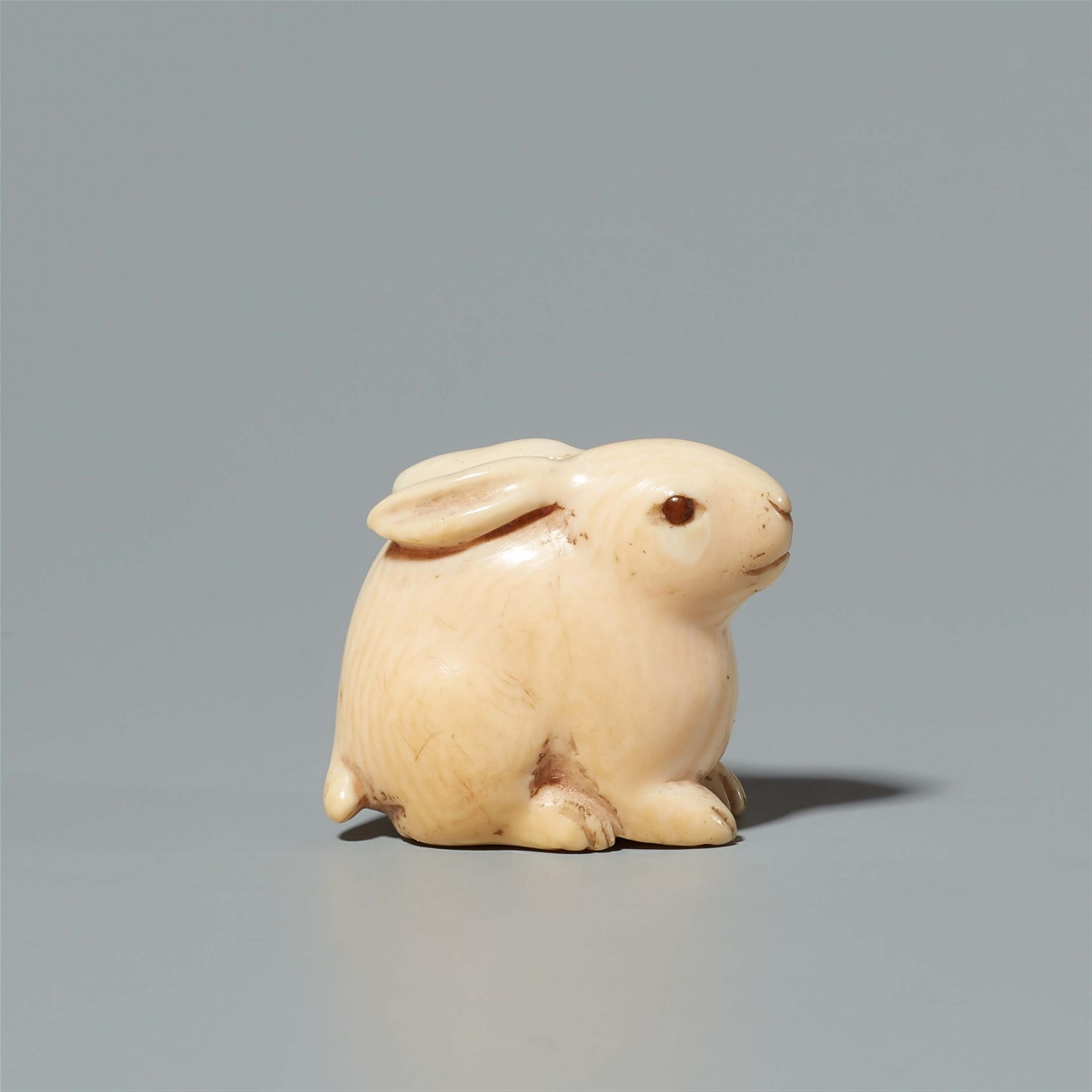 An ivory netsuke of a seated hare. 19th century - image-3