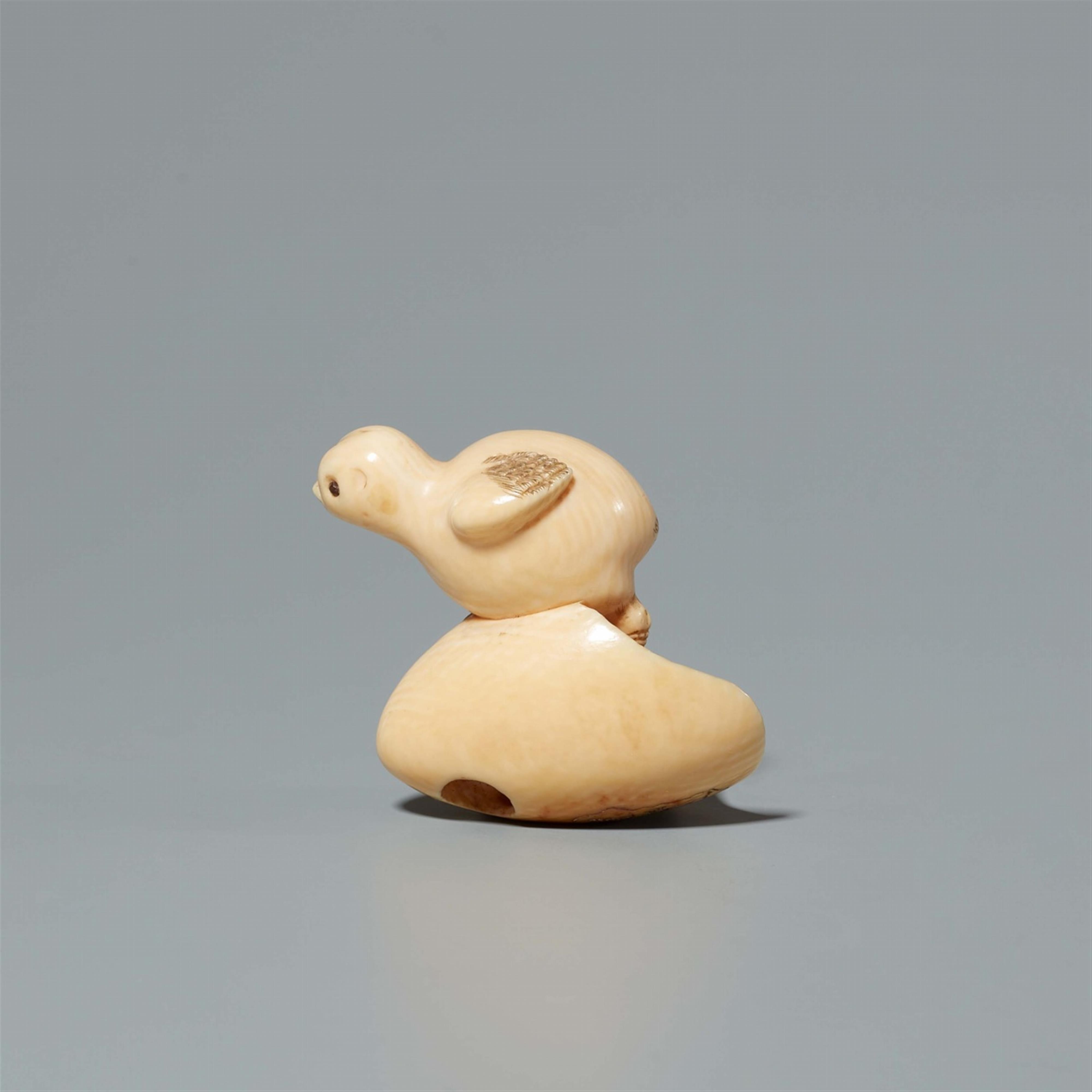 An Osaka school ivory netsuke of a hatching chick, by Doraku. Second half 19th century - image-4