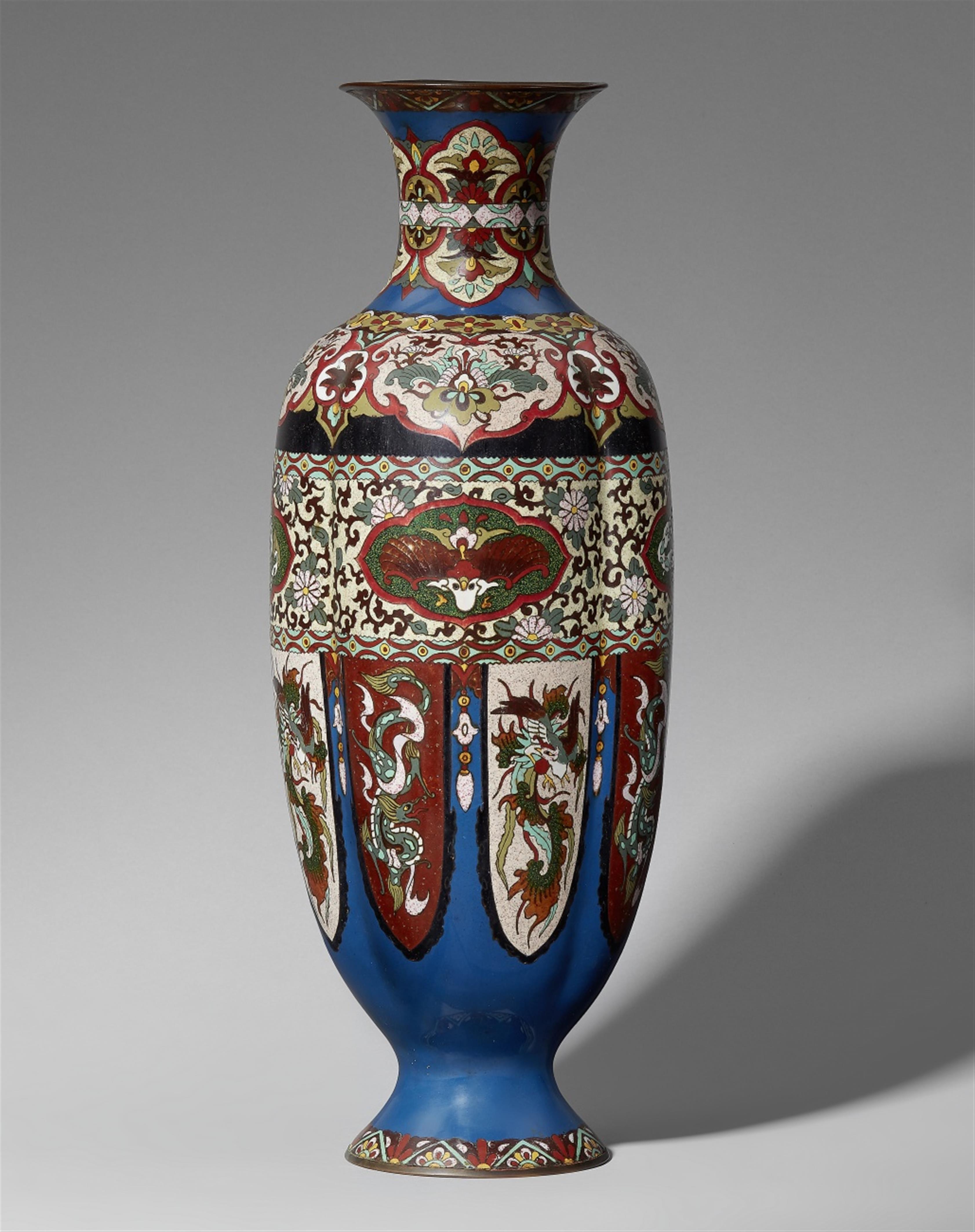 A large blue-ground cloisonné enamel vase. Late 19th century - image-1