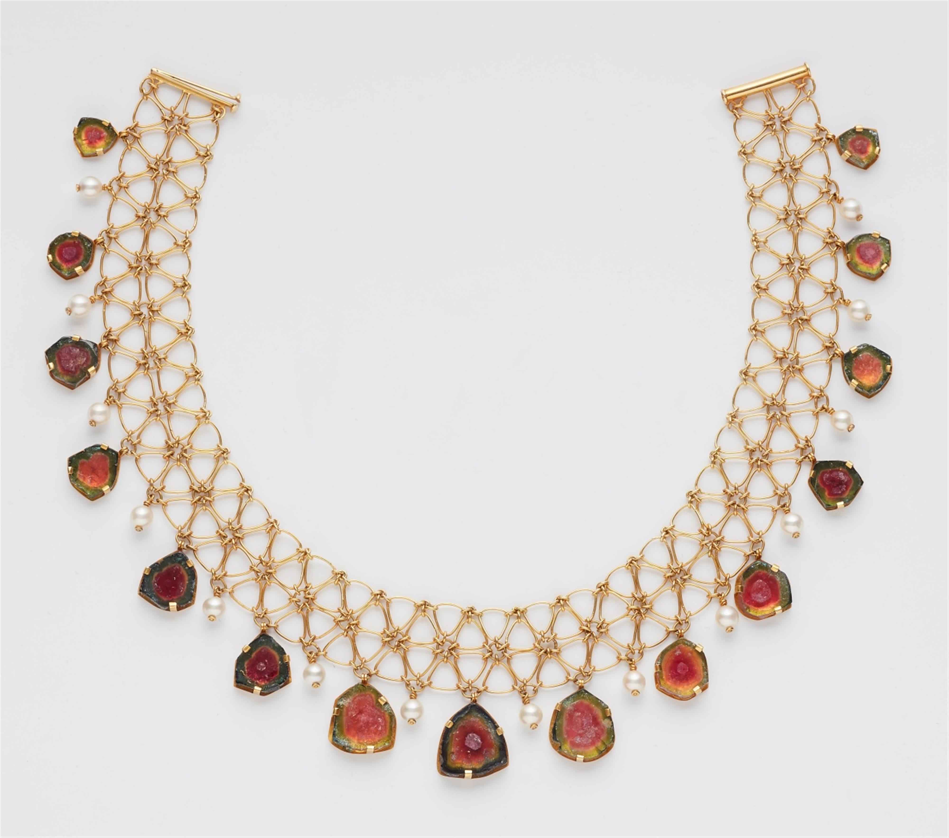 An 18k gold water melon tourmaline necklace - image-1