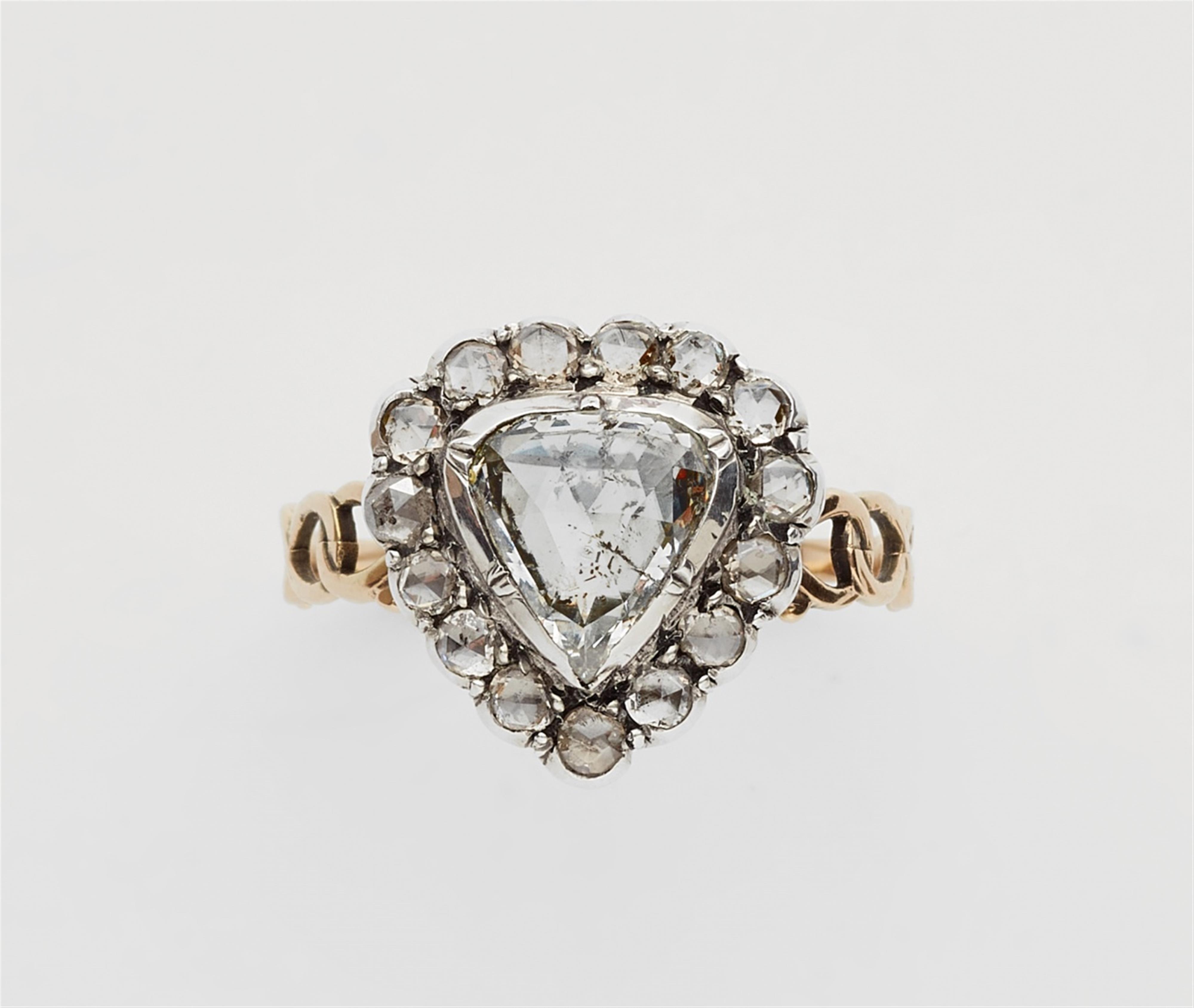 A 14k gold and rose-cut diamond George III heart ring - image-1