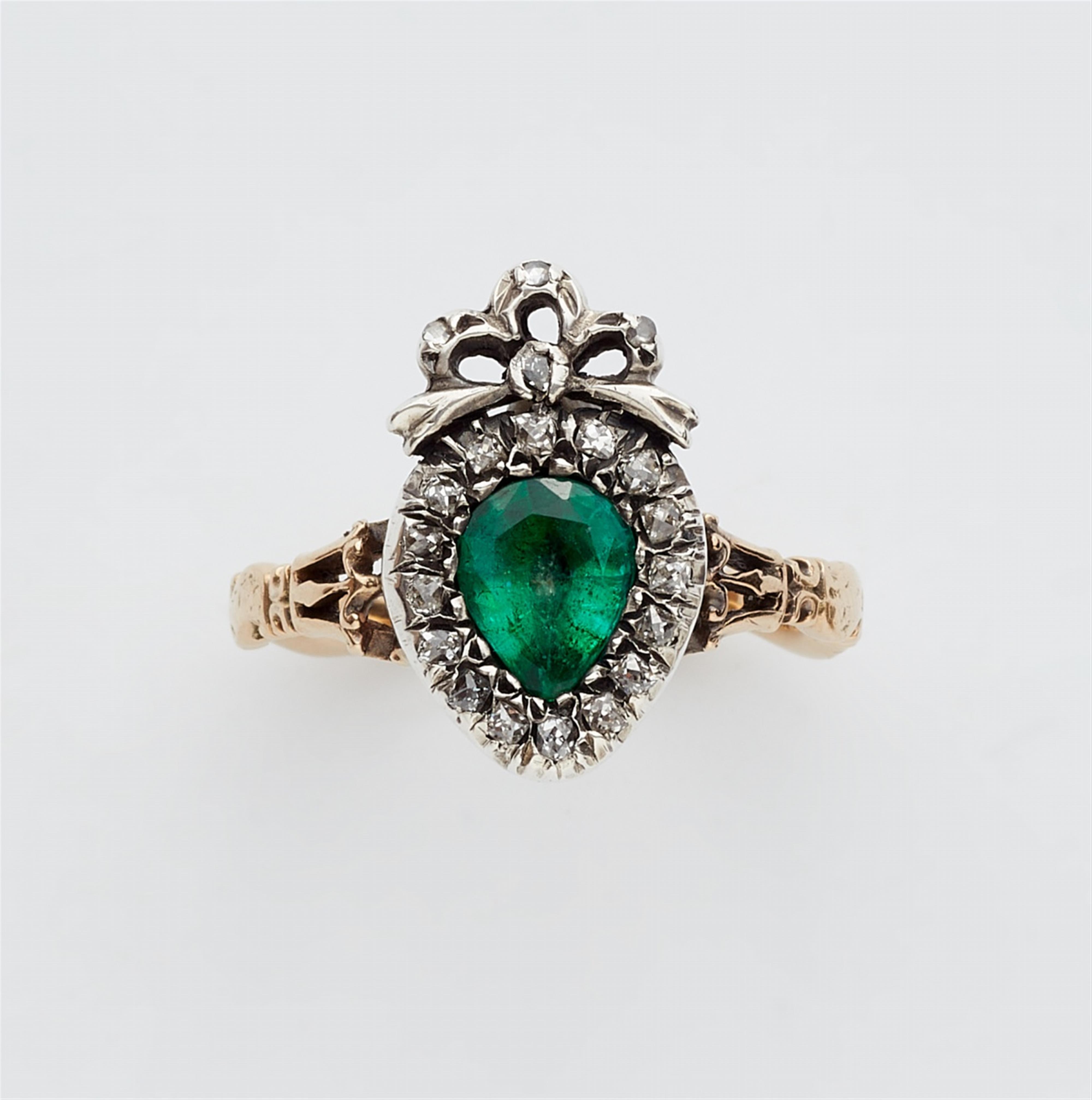 A 14k gold, emerald and diamond George III Claddagh ring - image-1