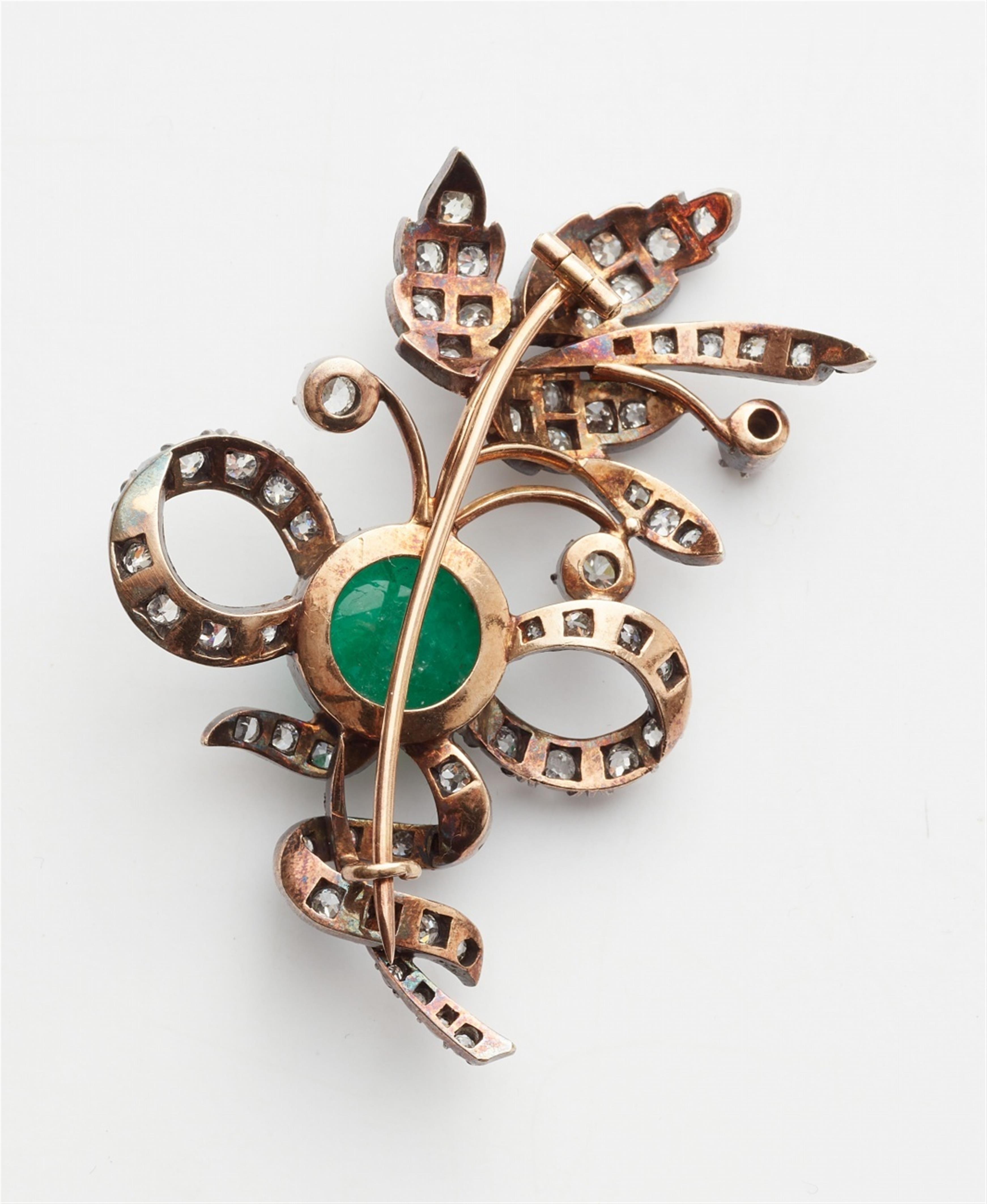 An 18k red gold, silver, emerald and diamond flowering sprig brooch - image-2