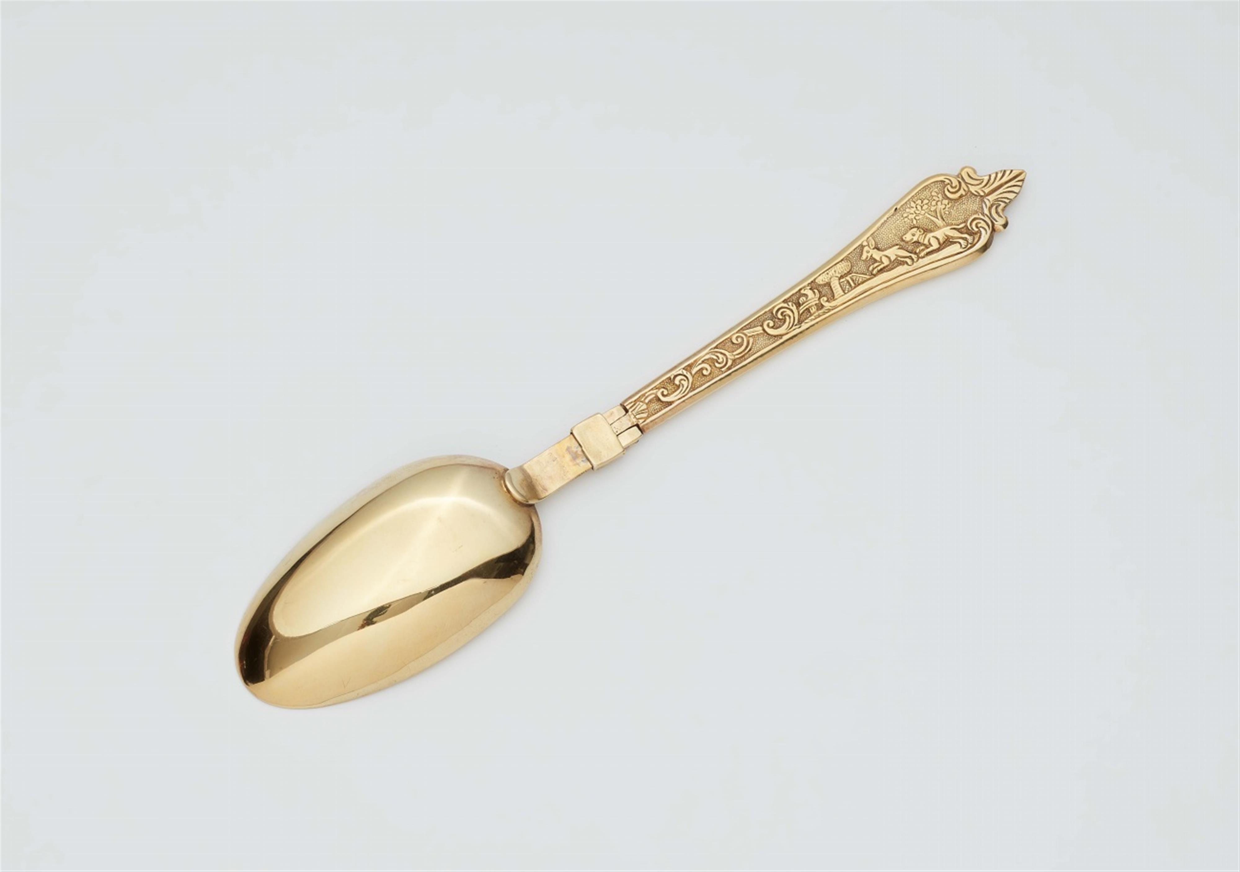 A German silver gilt folding spoon from a set of hunting cutlery - image-2