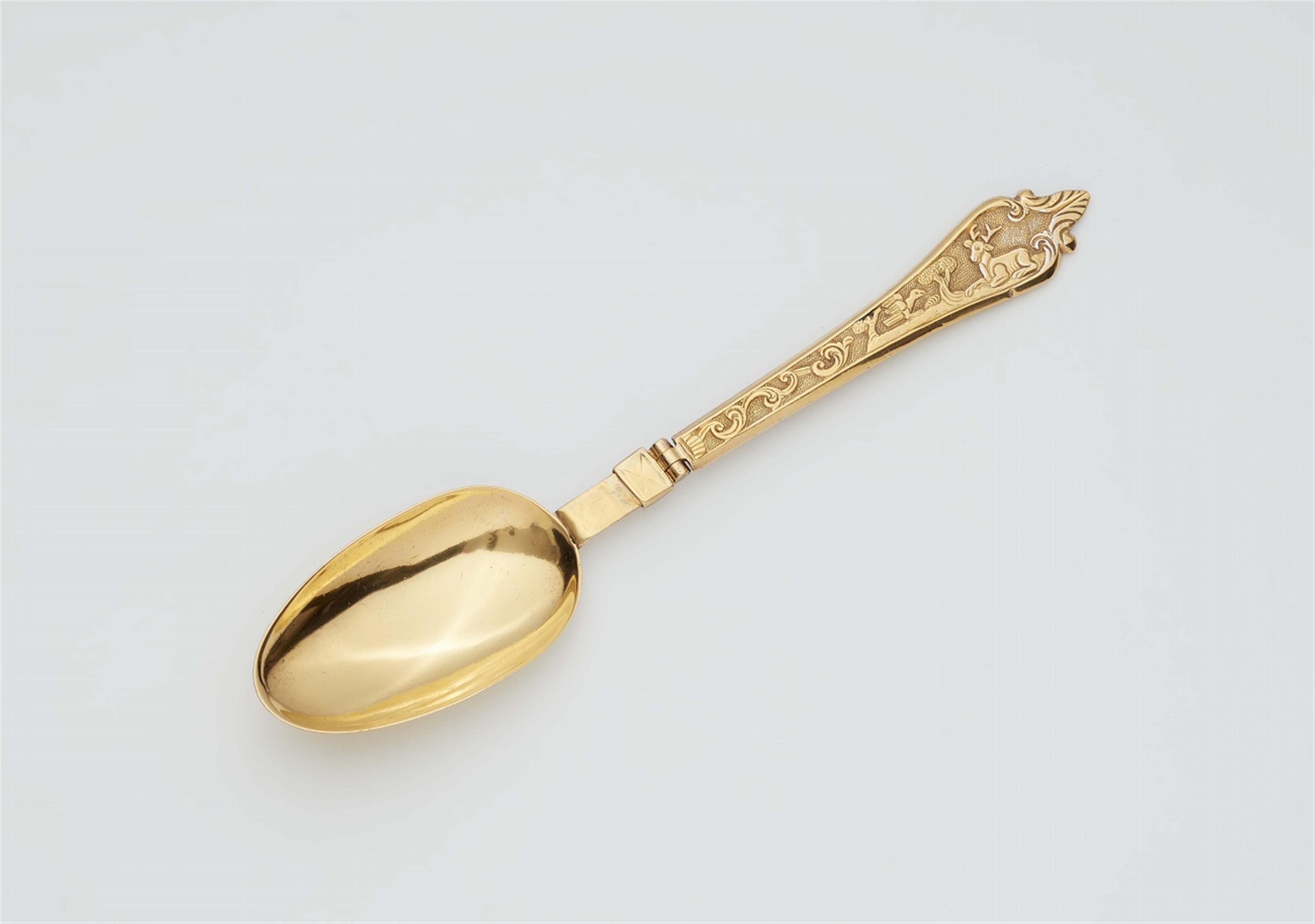 A German silver gilt folding spoon from a set of hunting cutlery - image-1