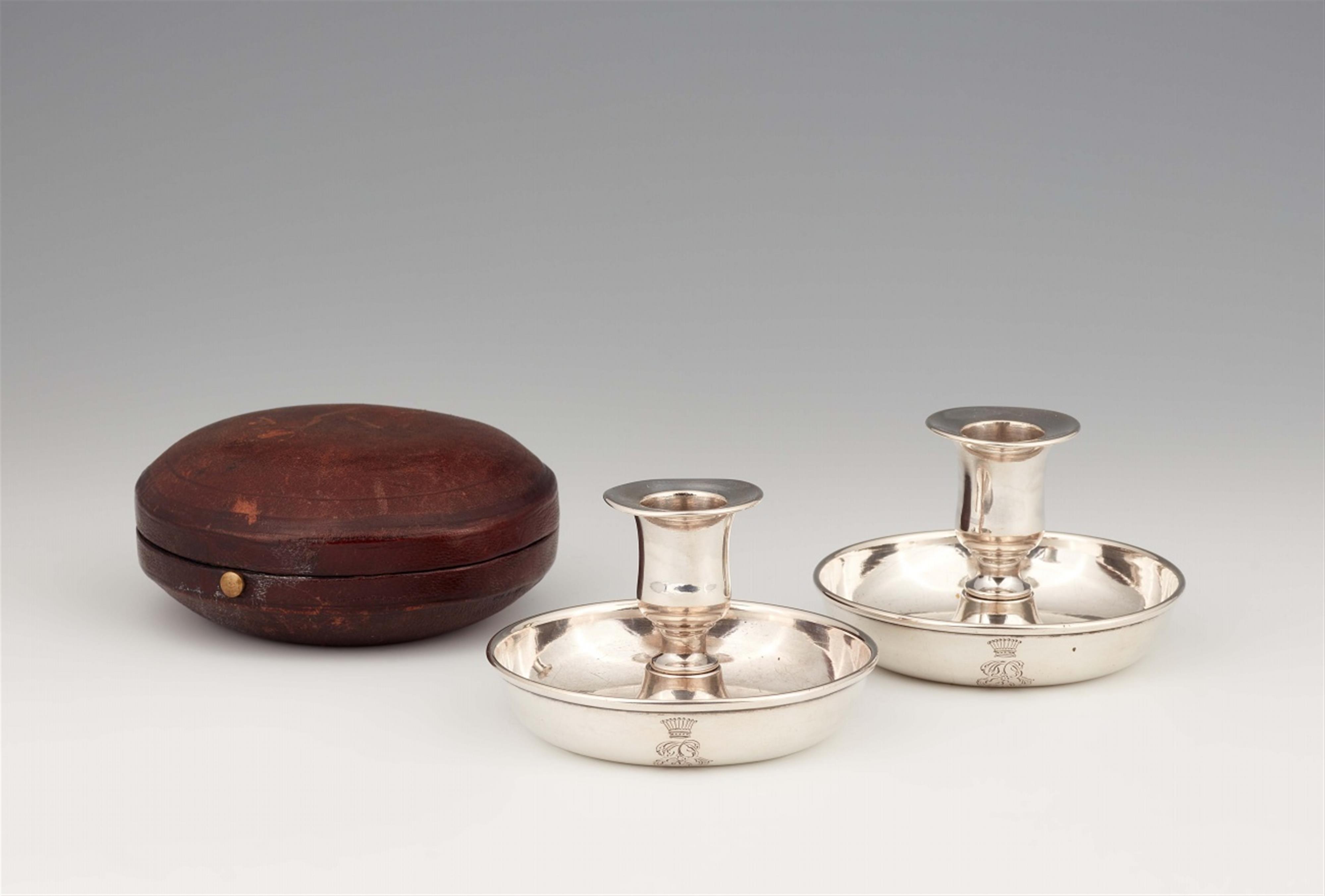 A pair of Vienna silver travel candlesticks in a fitted case - image-1