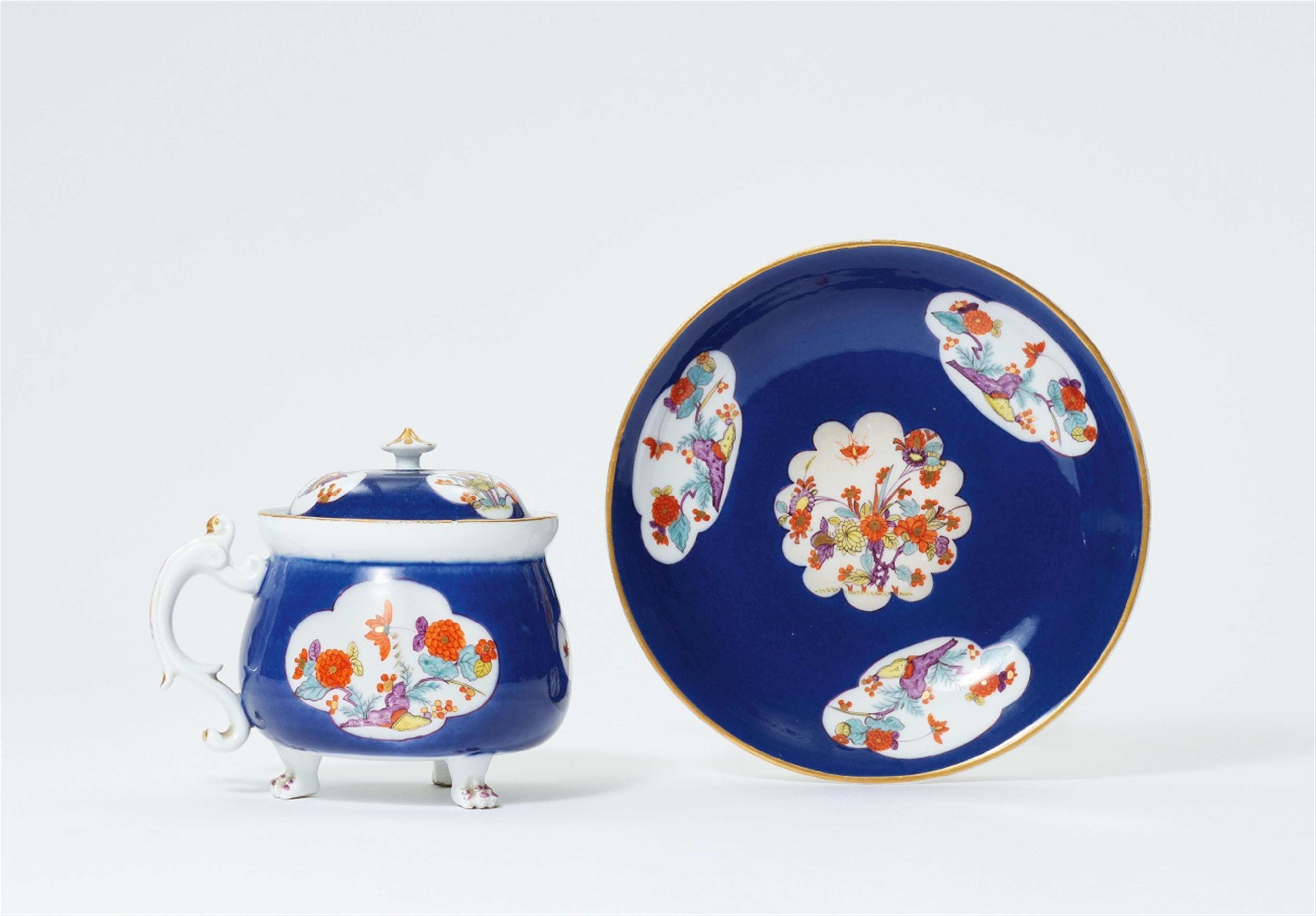 A Meissen porcelain cream pot and stand with midnight blue ground - image-1