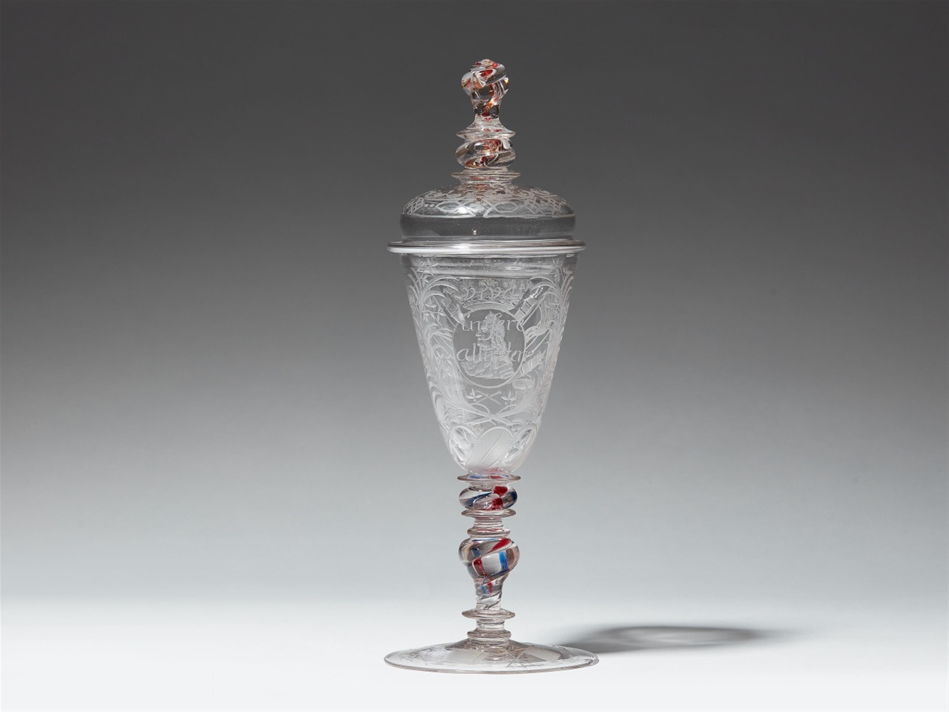A Lower Silesian glass goblet and cover commemorating Augustus II of Saxony - image-2