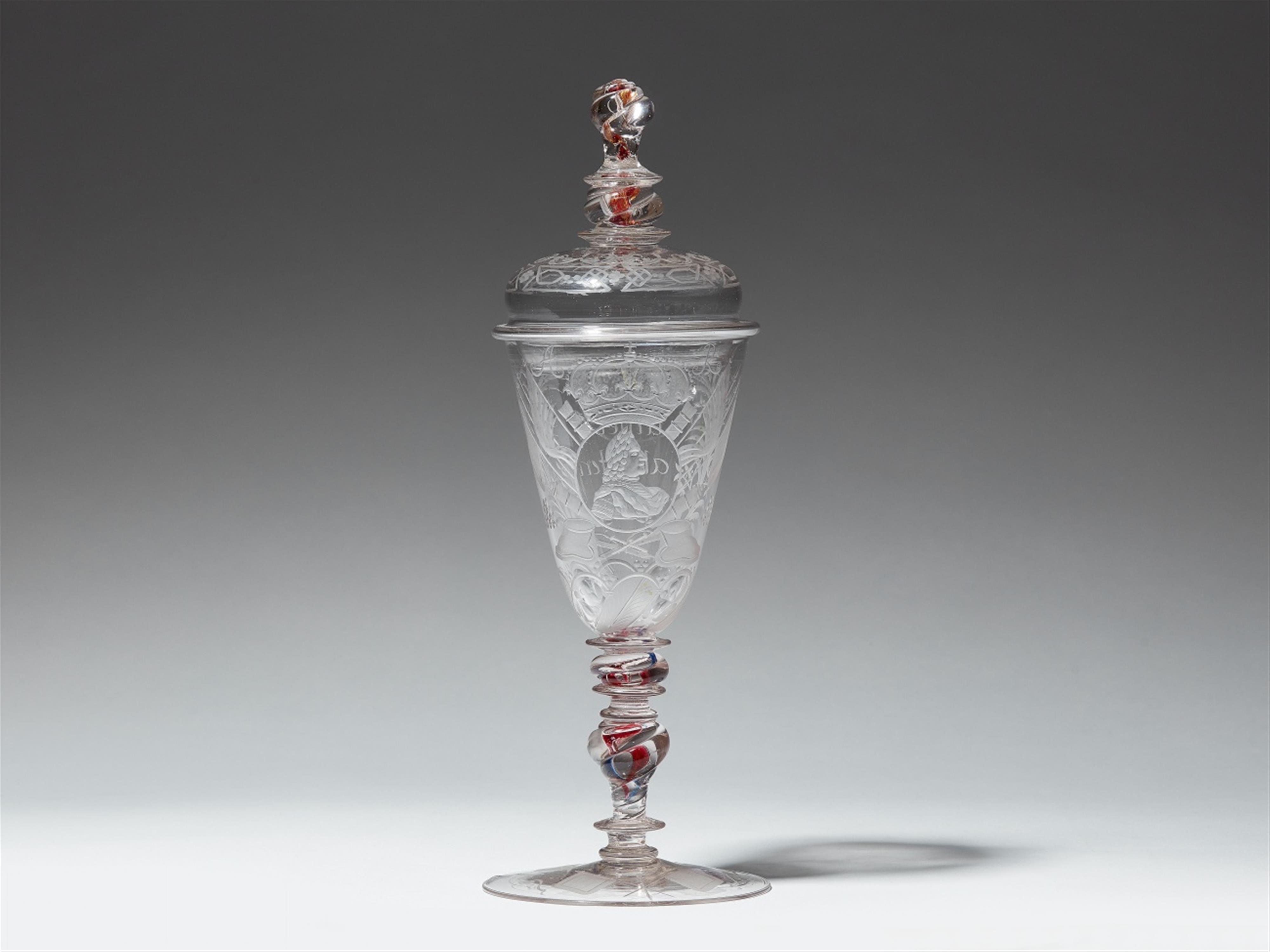 A Lower Silesian glass goblet and cover commemorating Augustus II of Saxony - image-1