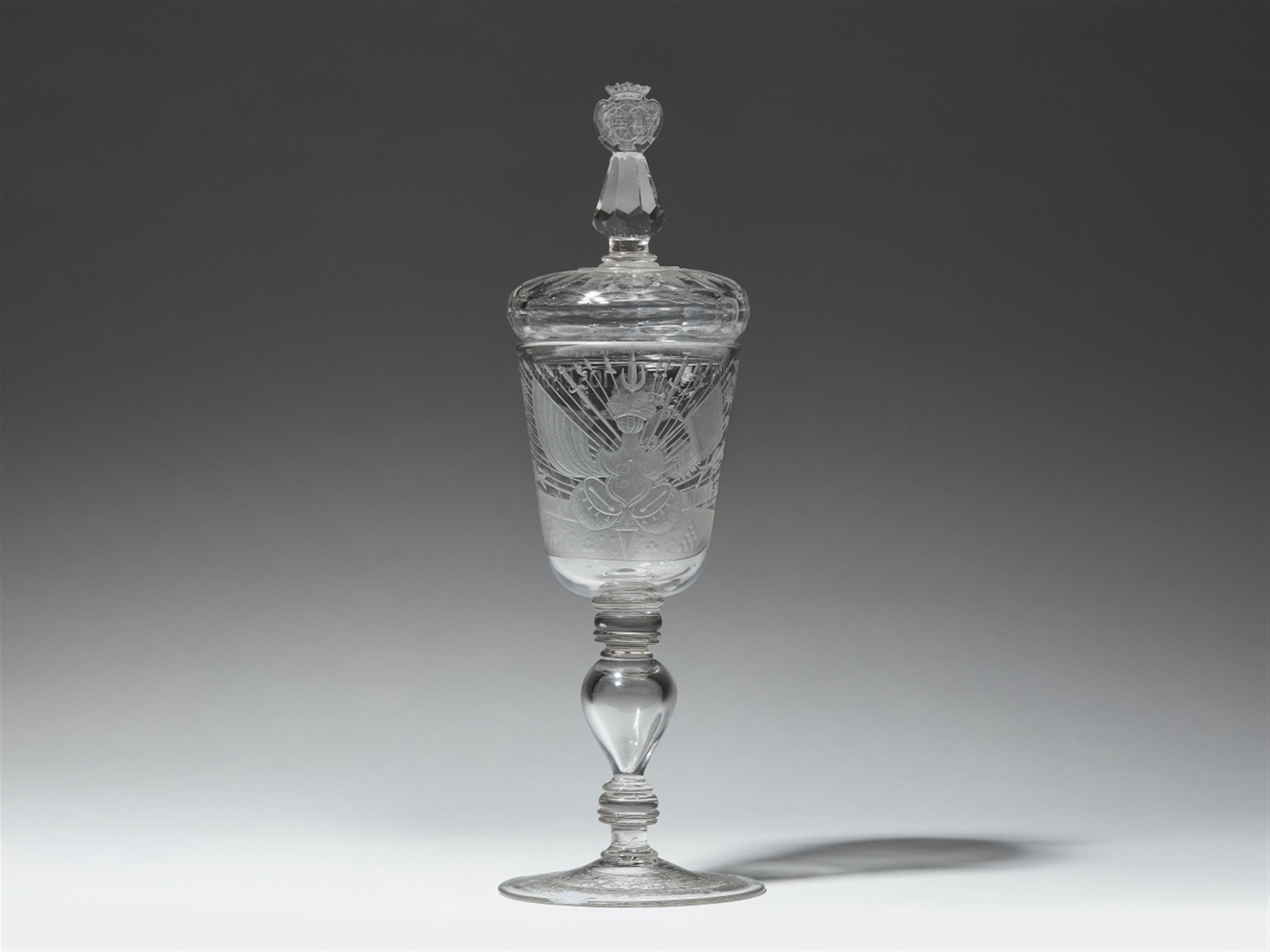 A Bohemian glass goblet and cover with the imperial eagle - image-2