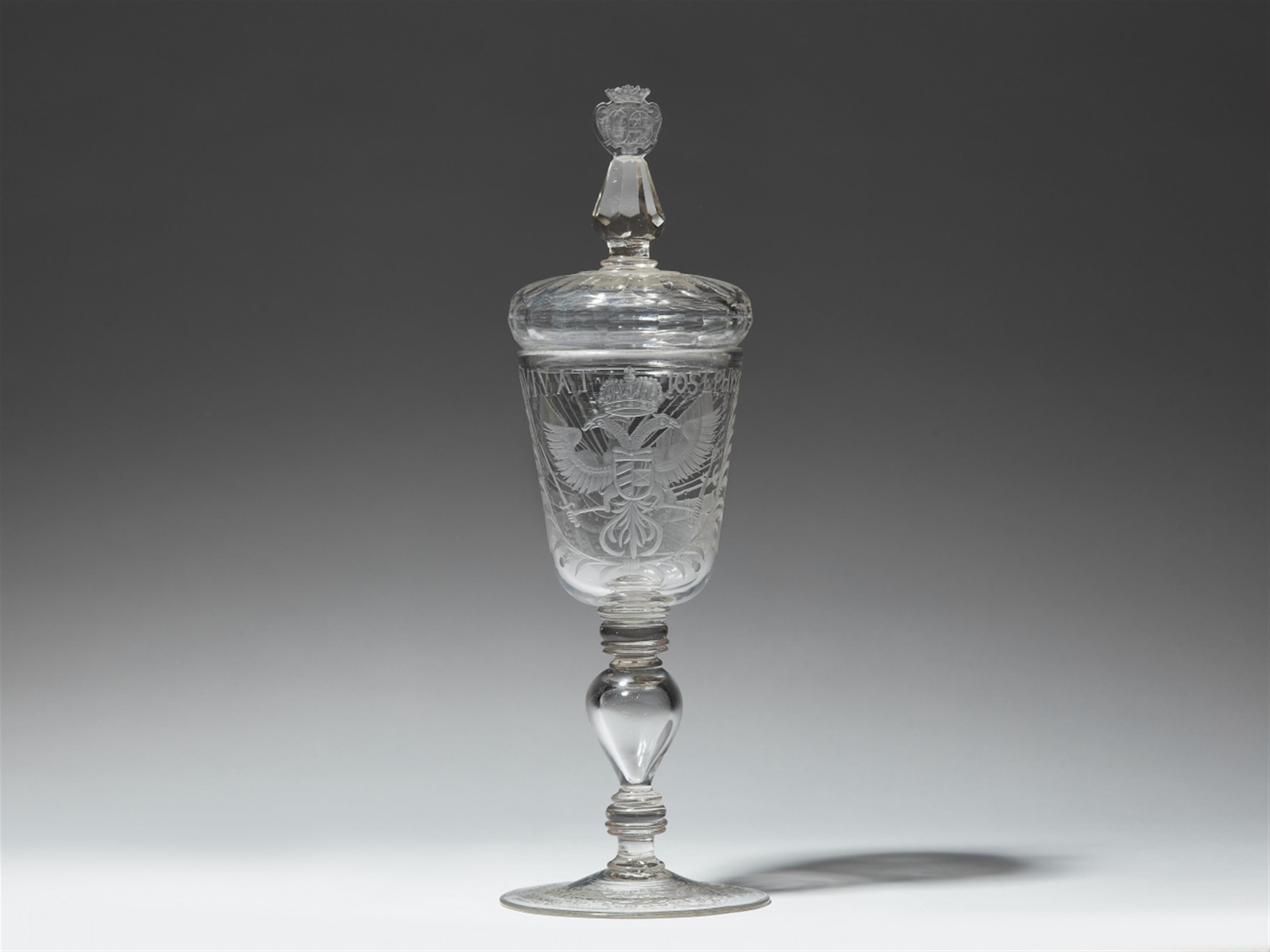A Bohemian glass goblet and cover with the imperial eagle - image-1