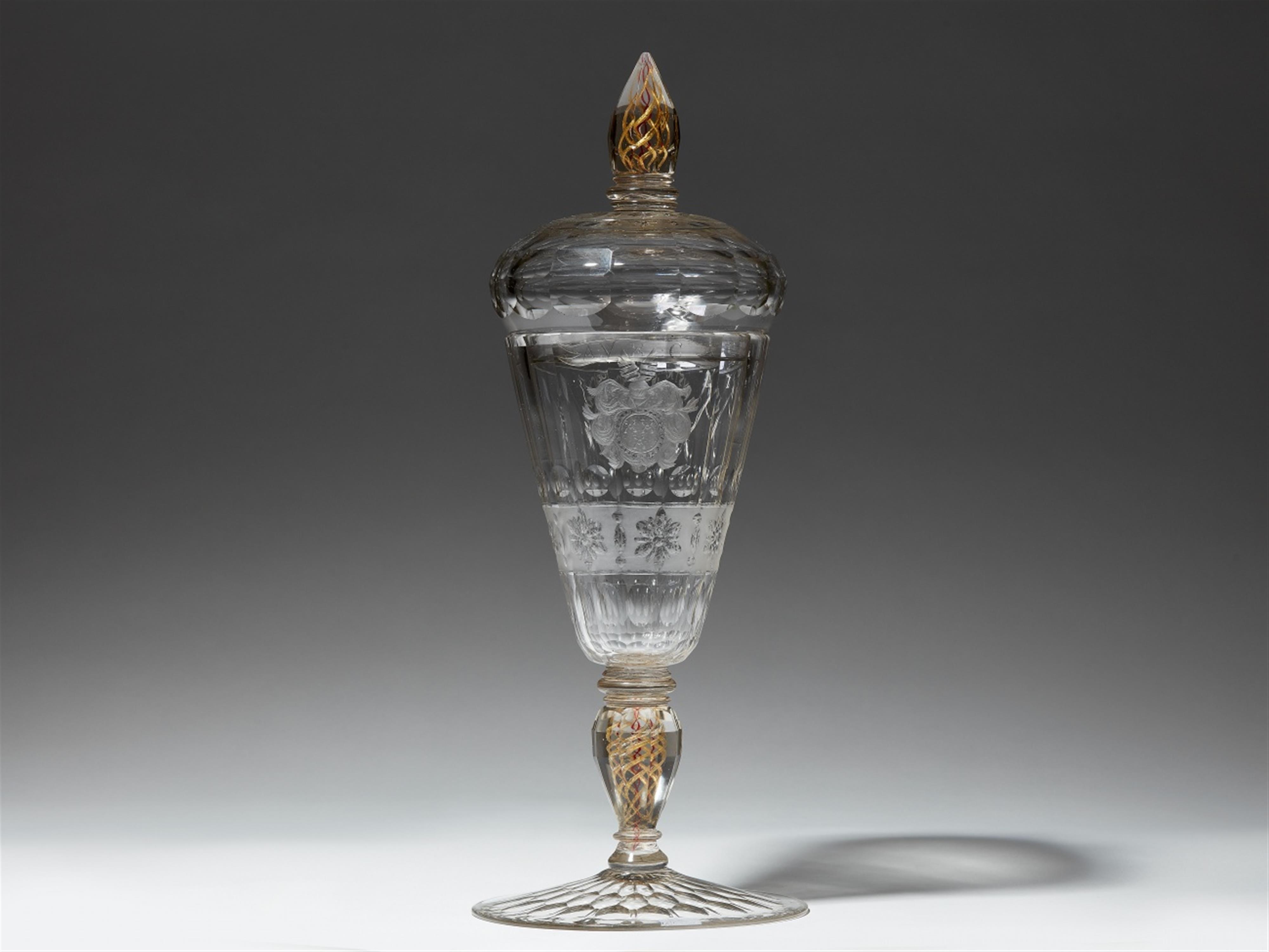 A lower Silesian glass goblet and cover with a coat of arms - image-2