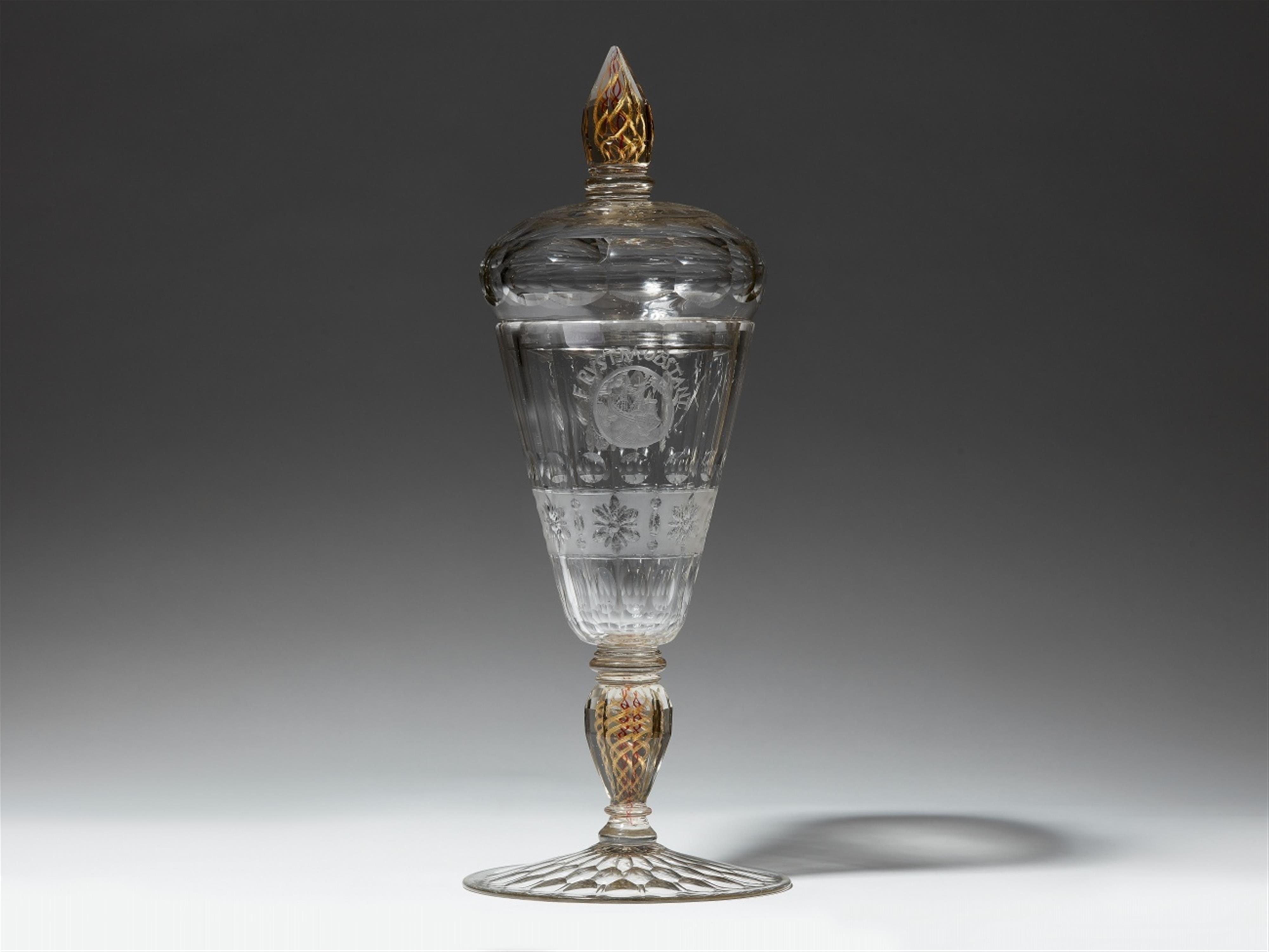A lower Silesian glass goblet and cover with a coat of arms - image-1