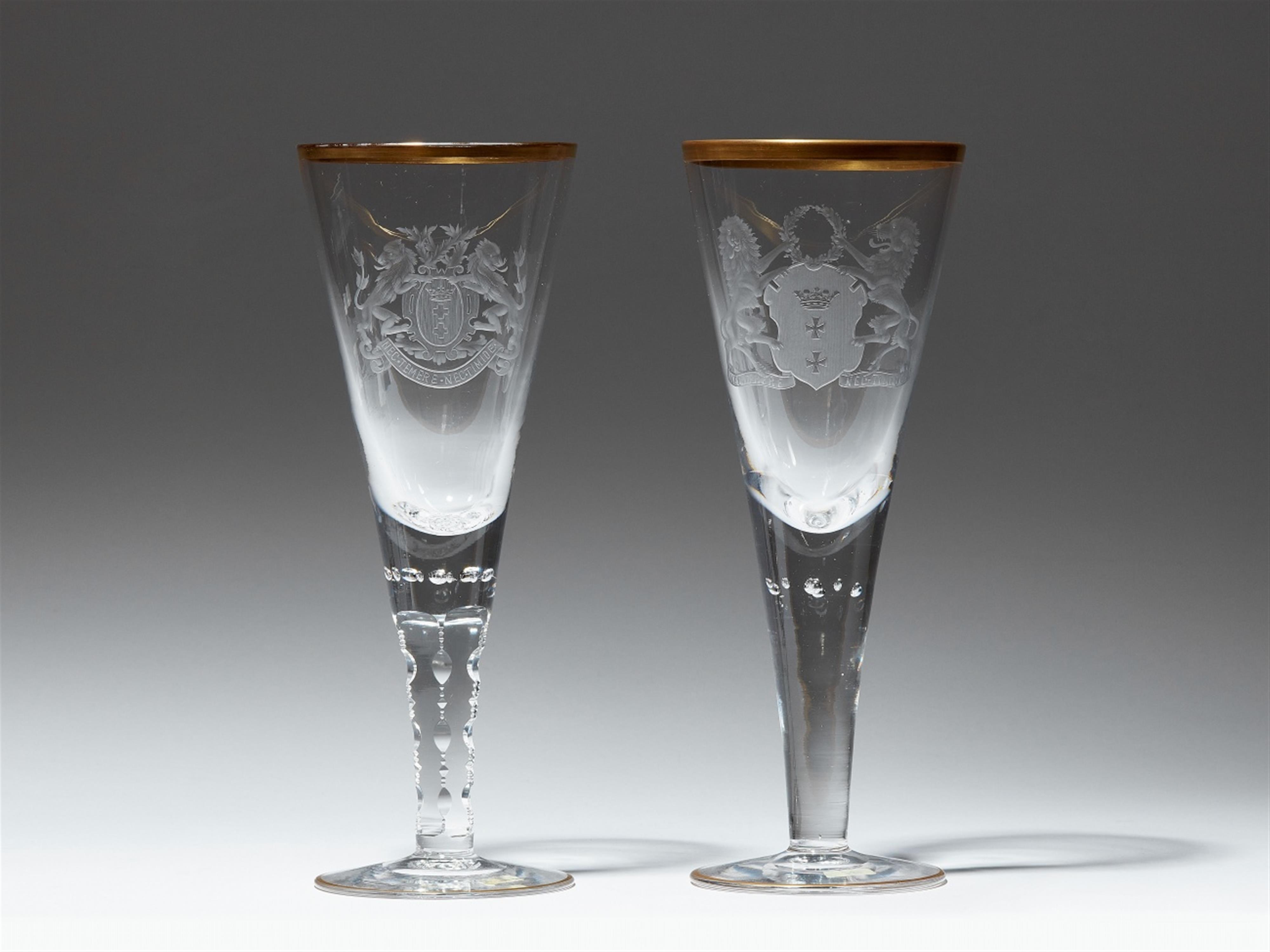 Two cut and wheel engraved glass goblets with the coat of arms of Gdansk - image-1