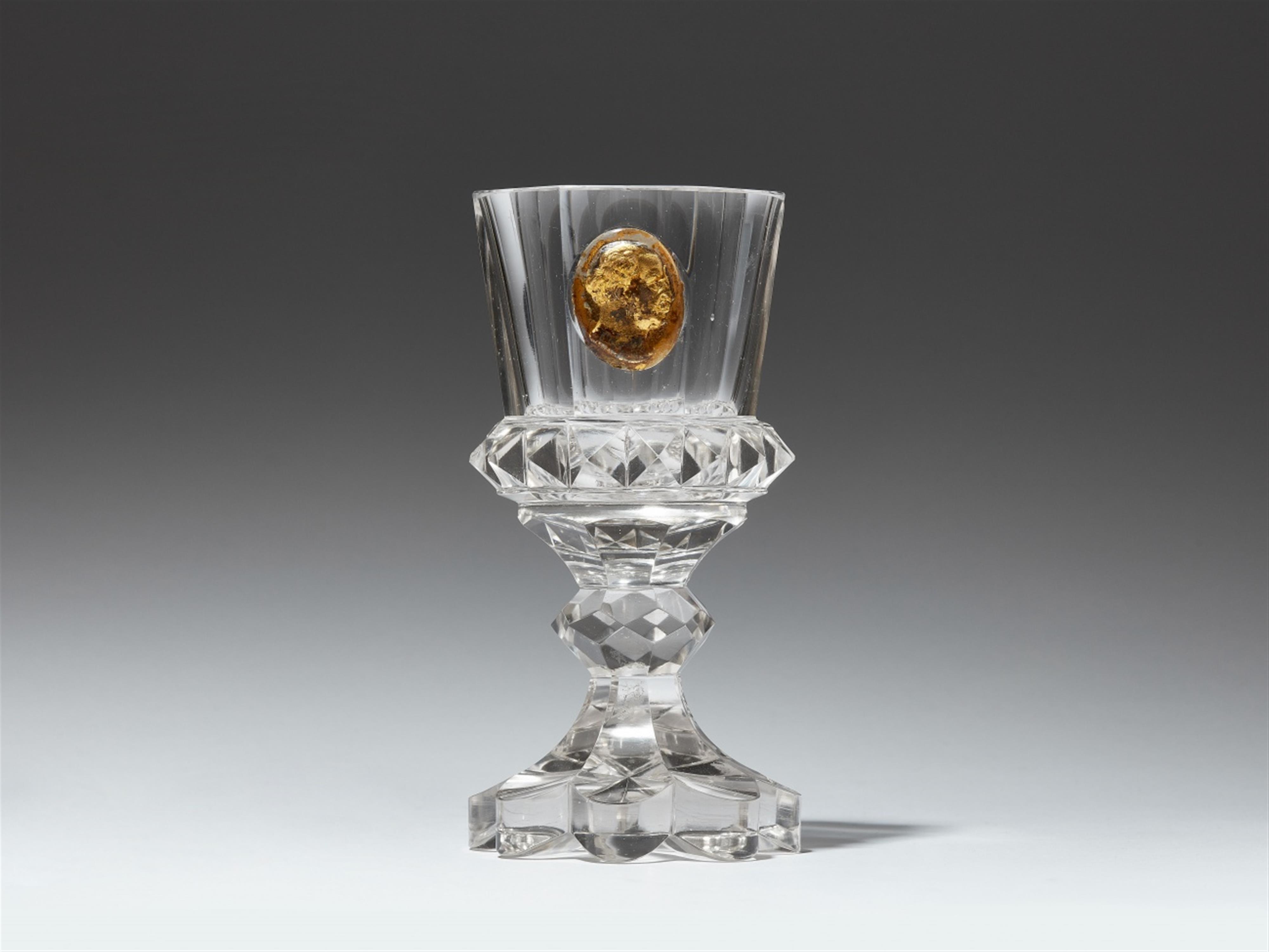 A Bohemian cut glass goblet with a glass paste portrait - image-1