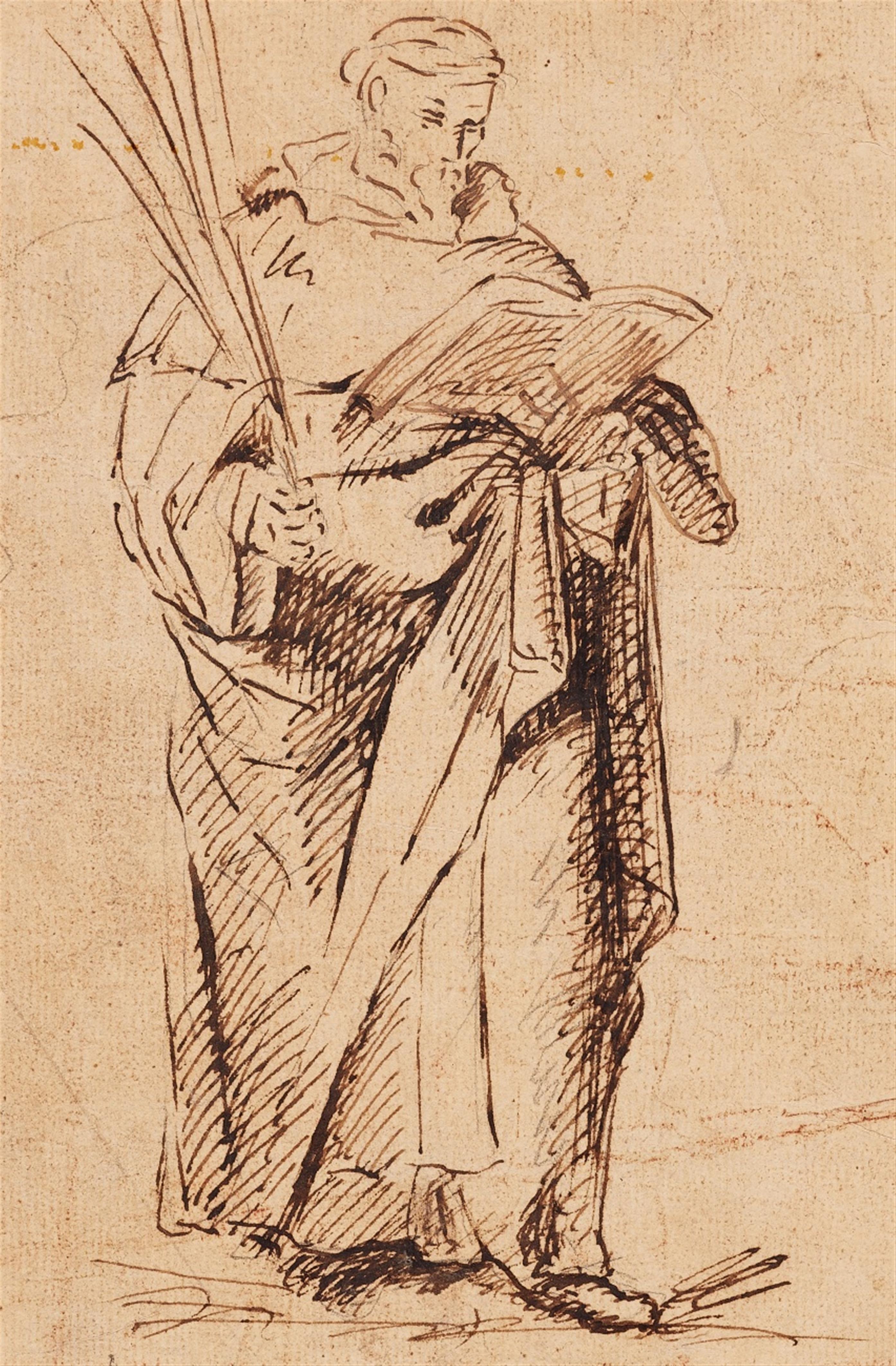 Netherlandish School 17th century - Standing Saint with a Palm Frond and an Open Book - image-1