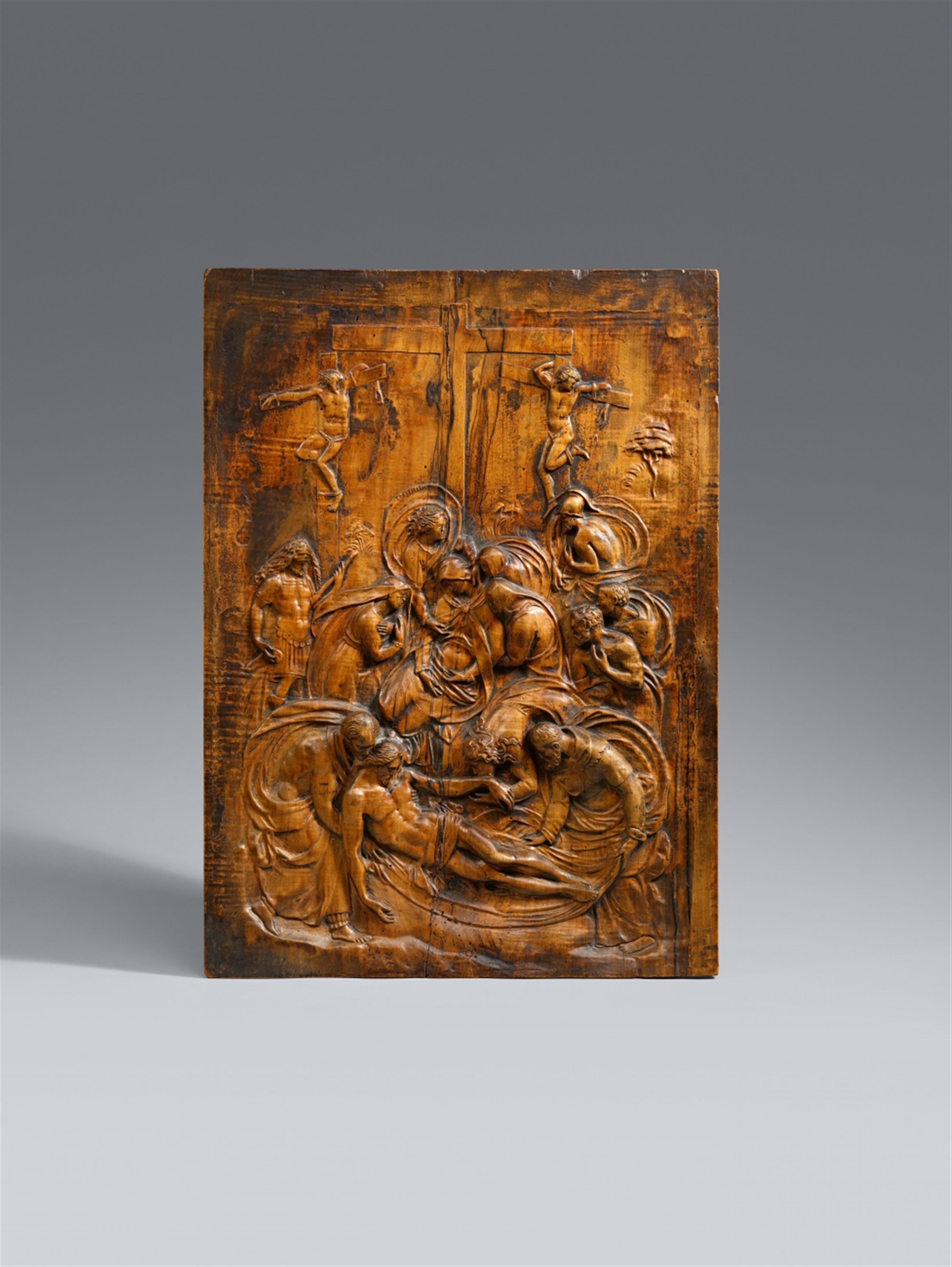 Probably Italy second half 16th century - A carved wood relief with the Deposition from the Cross, probably Italian, second half 16th century - image-1