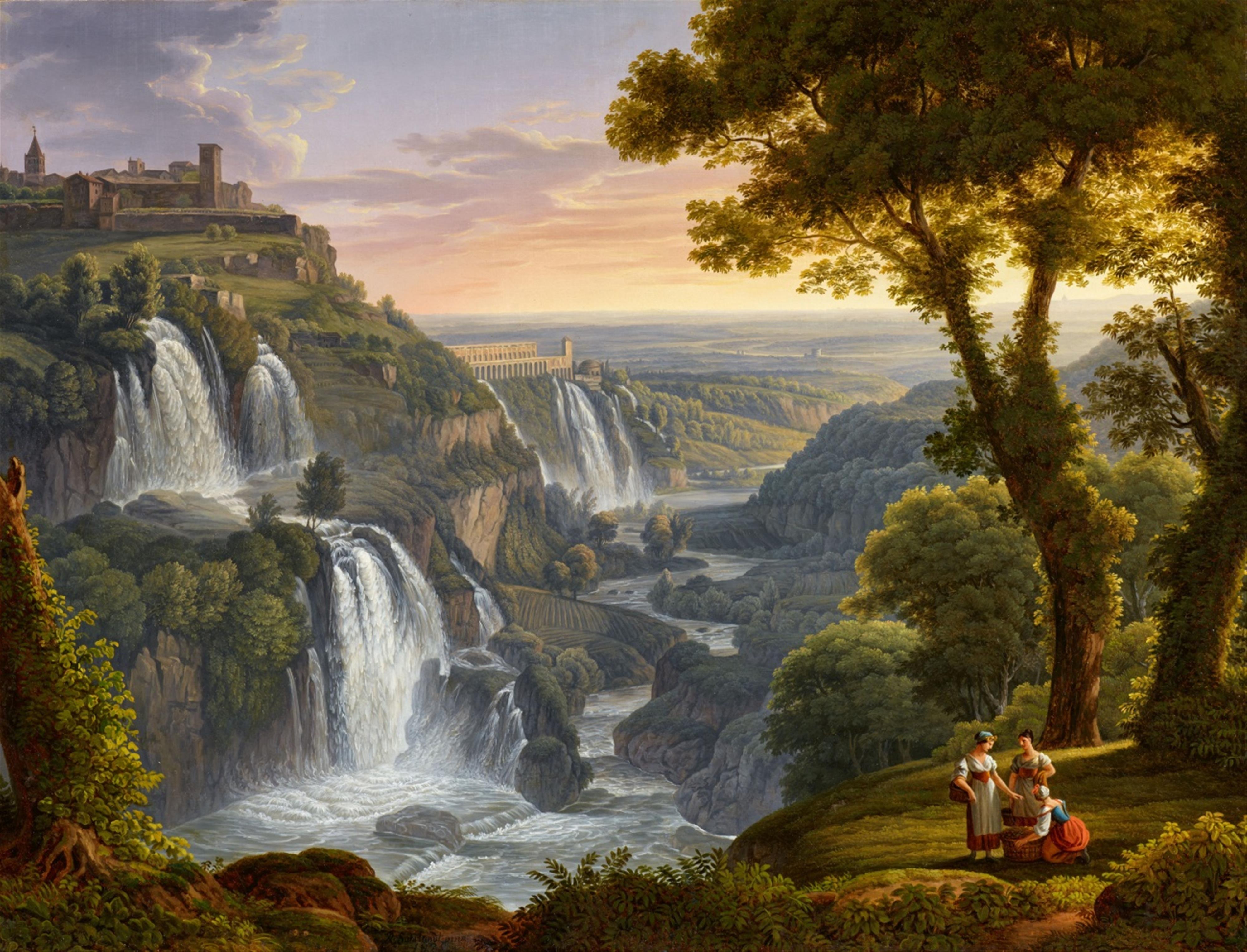 Rudolph Friedrich Carl Suhrlandt - Weite Landschaft bei Tivoli mit den Wasserfällen und der Stadt - image-1