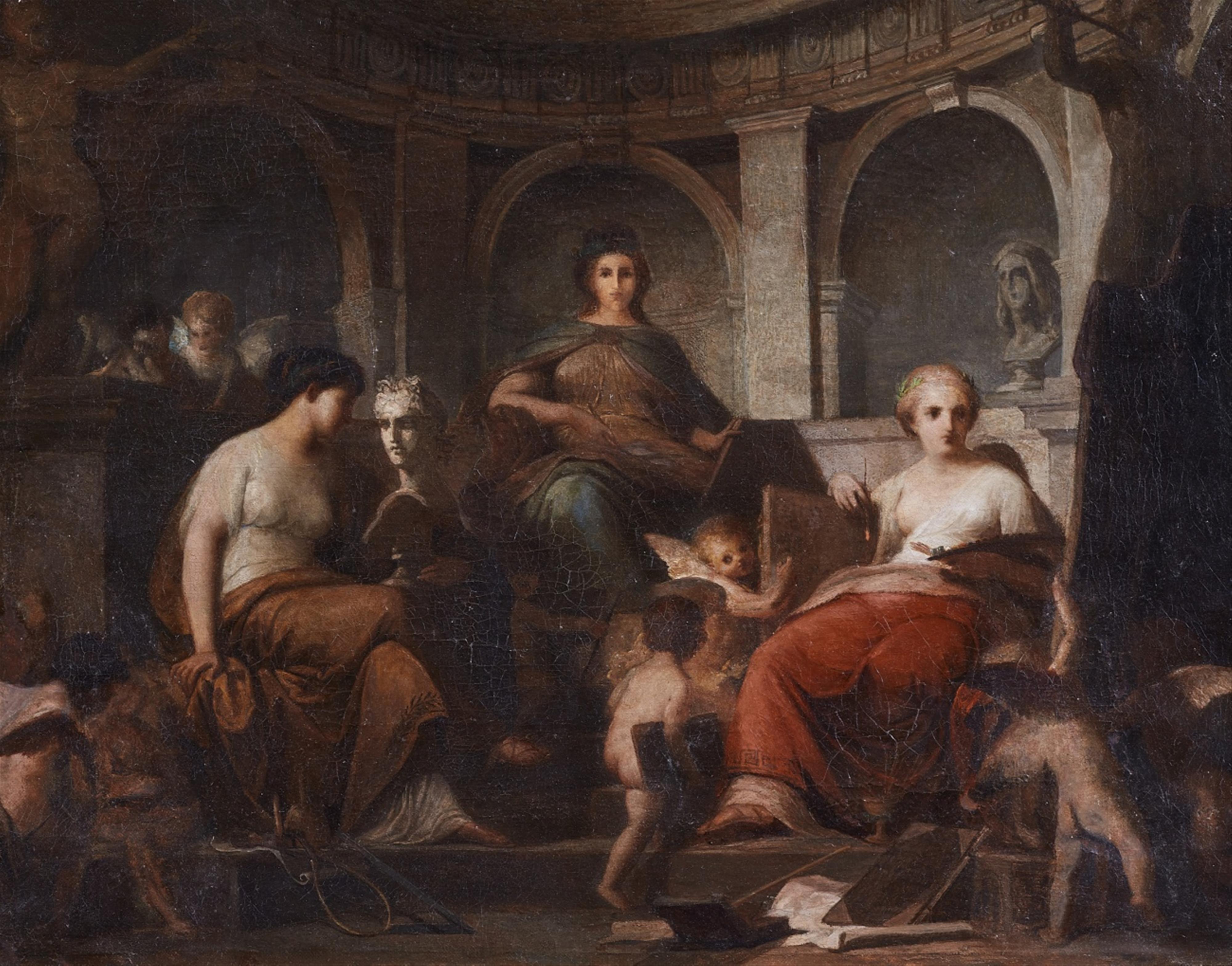 Probabely French artist 19th century - Three Allegories of the Arts with Drawing in the Centre, Sculpture on the Left and Painting on the Right - image-1