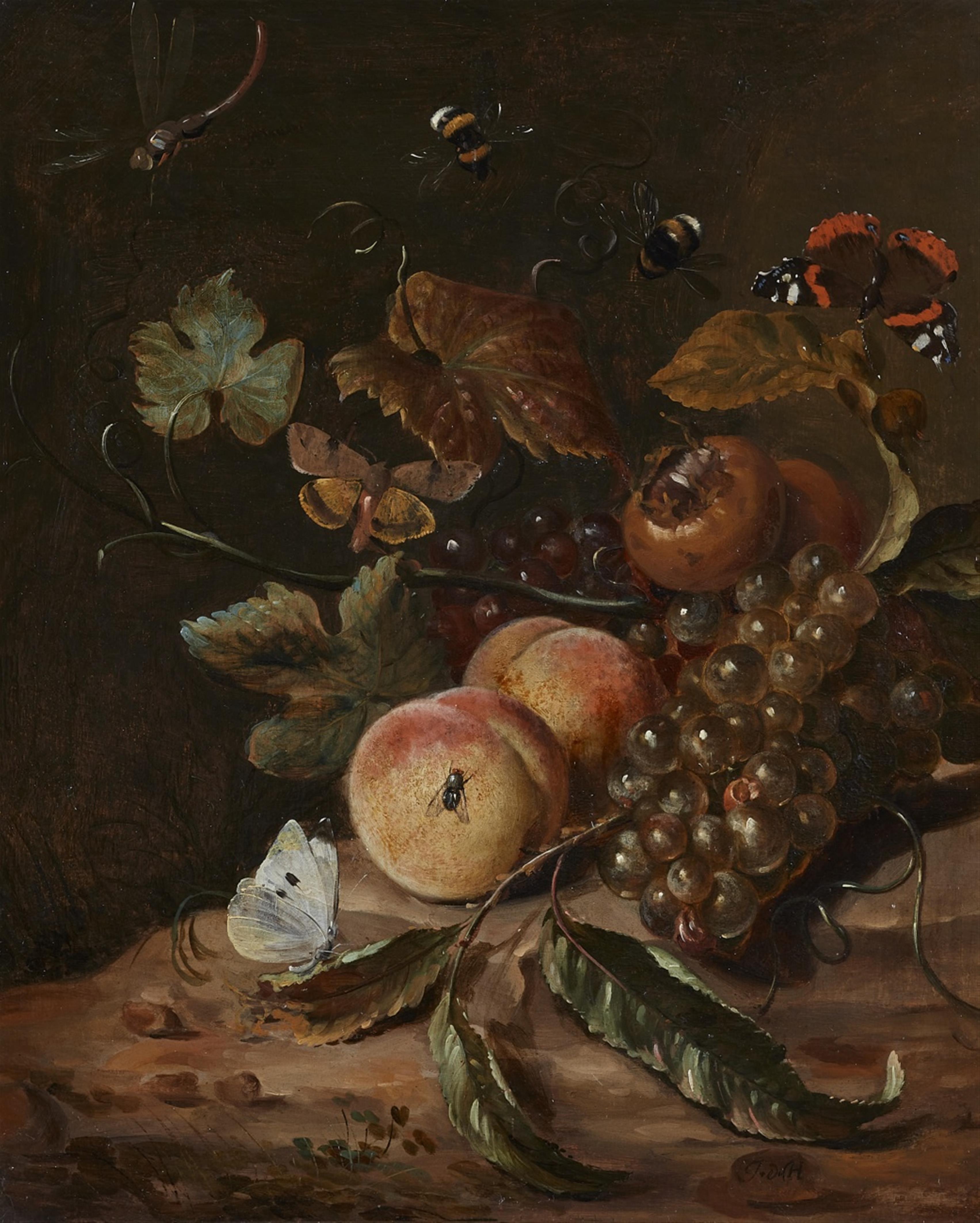 Netherlandish School 17th century - Still Life with Peaches, Grapes, and Insects - image-1