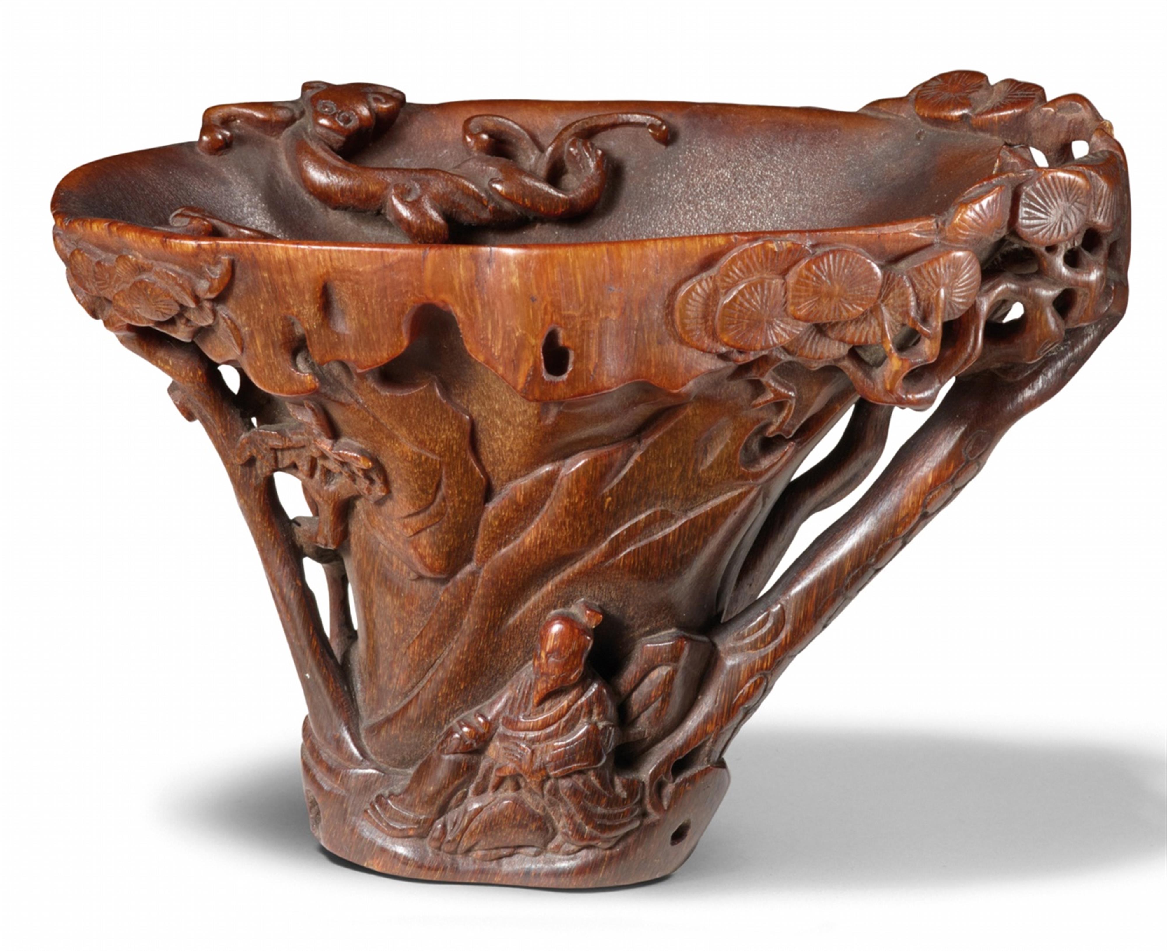 A rhinoceros horn libation cup. 17th/18th century - image-1