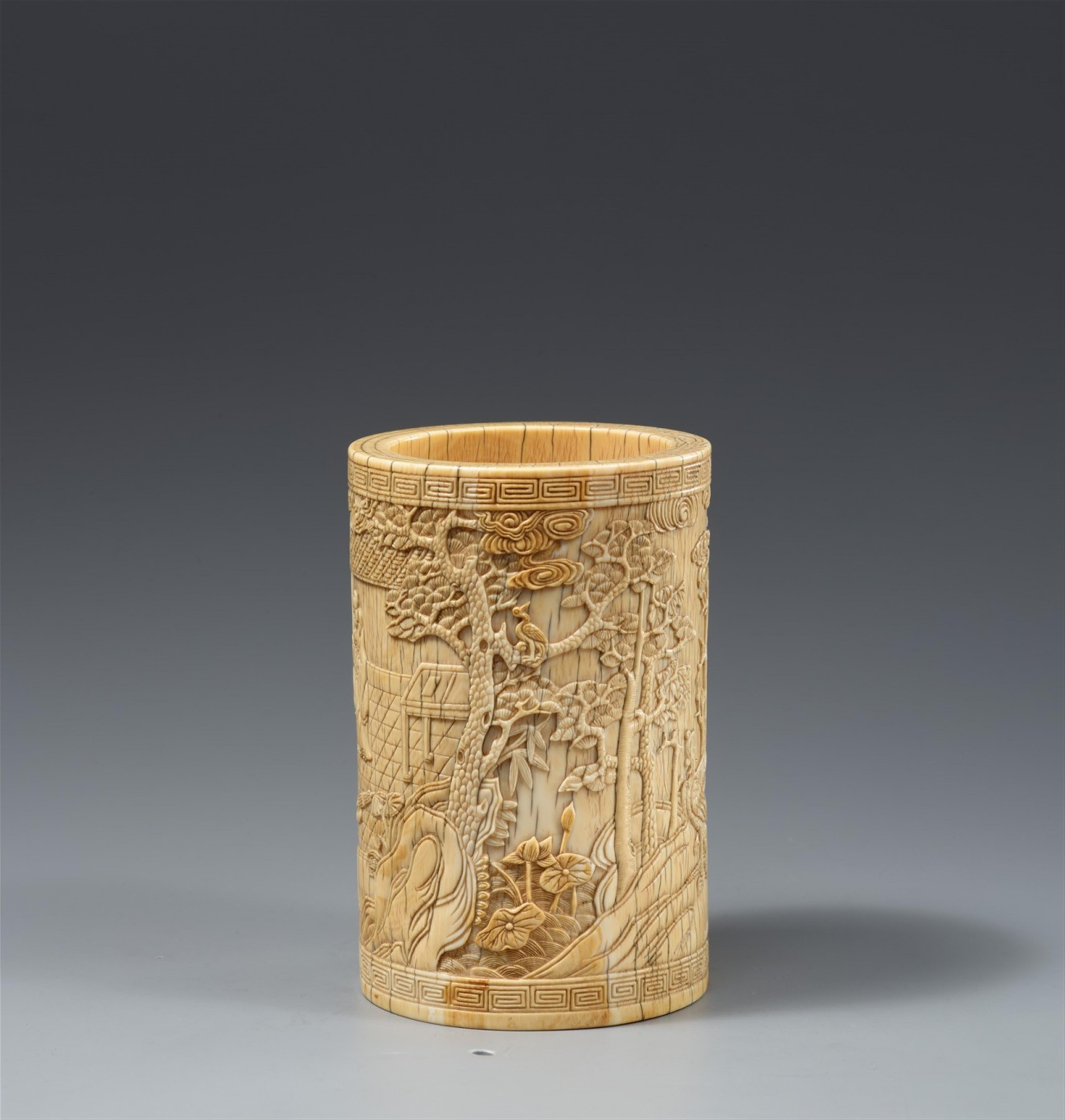 An ivory brush pot. Late 19th century - image-2