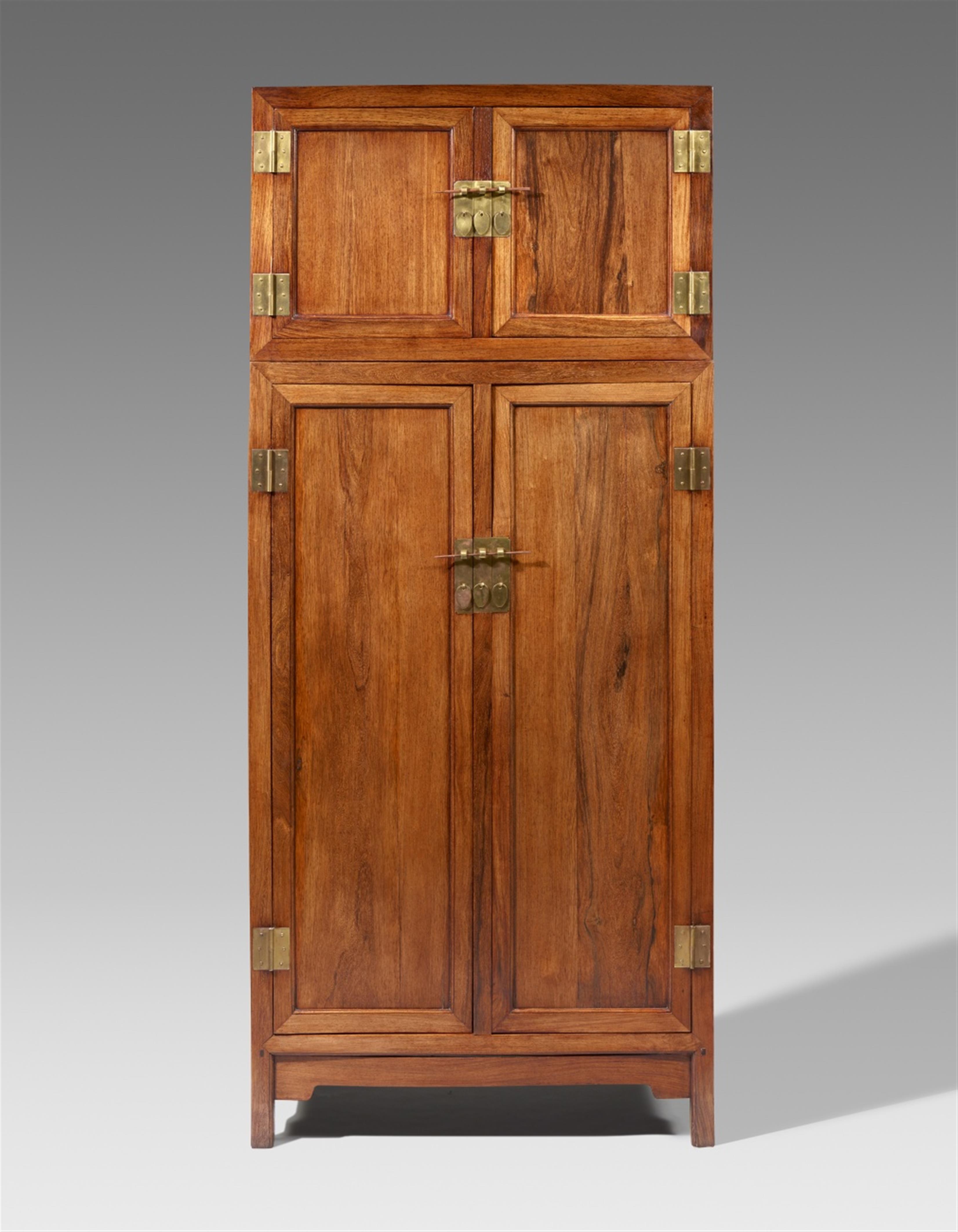 A pair of possibly huanghuali wood compound wardrobes with a top cupboard. 19th/20th century - image-4