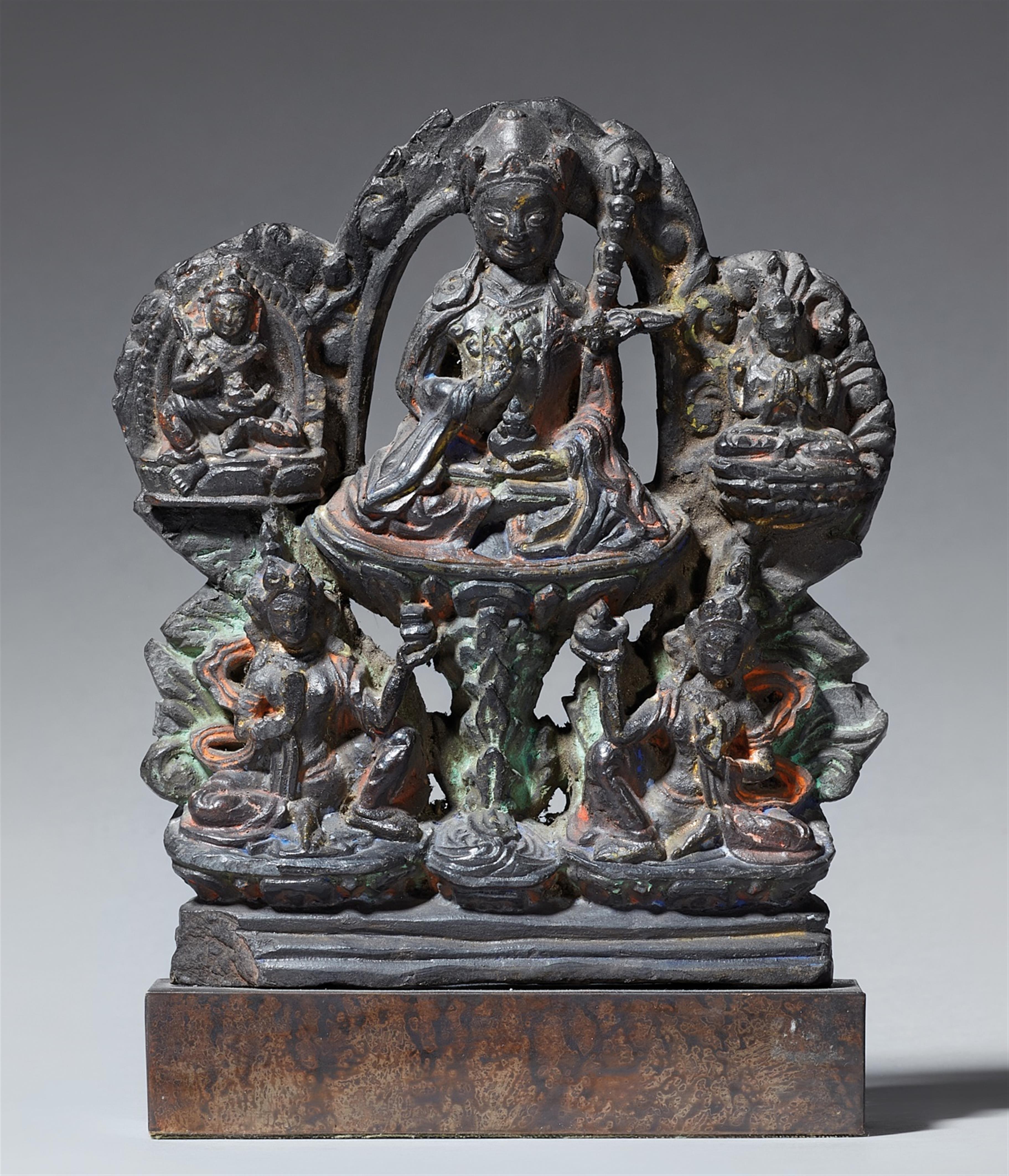 A Bhutanese black stone stele of Padmansambhava. 18th/19th century - image-1