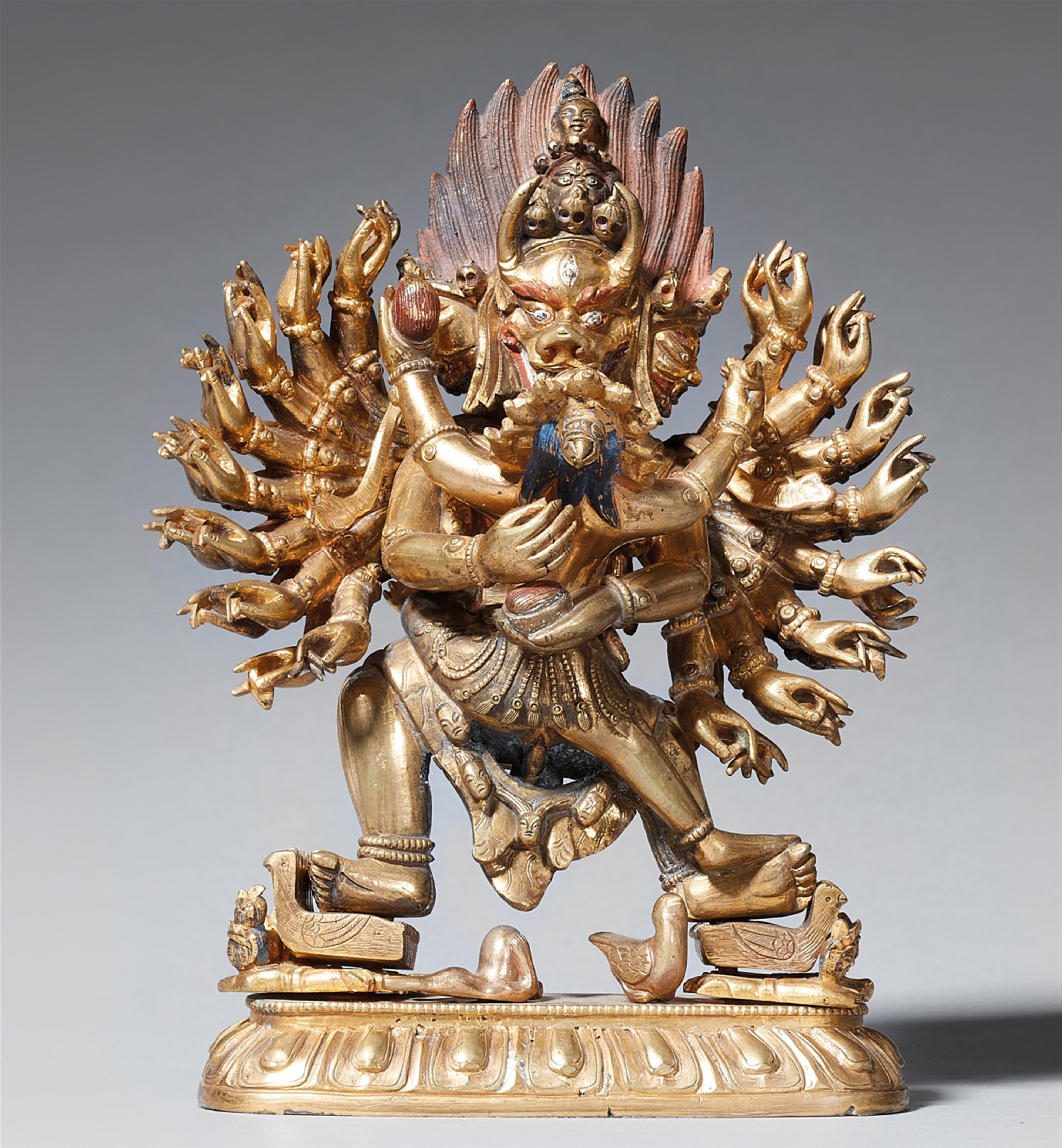 A Tibetan gilt bronze figure of Yamantaka Vajrabhairava. 19th century - image-1