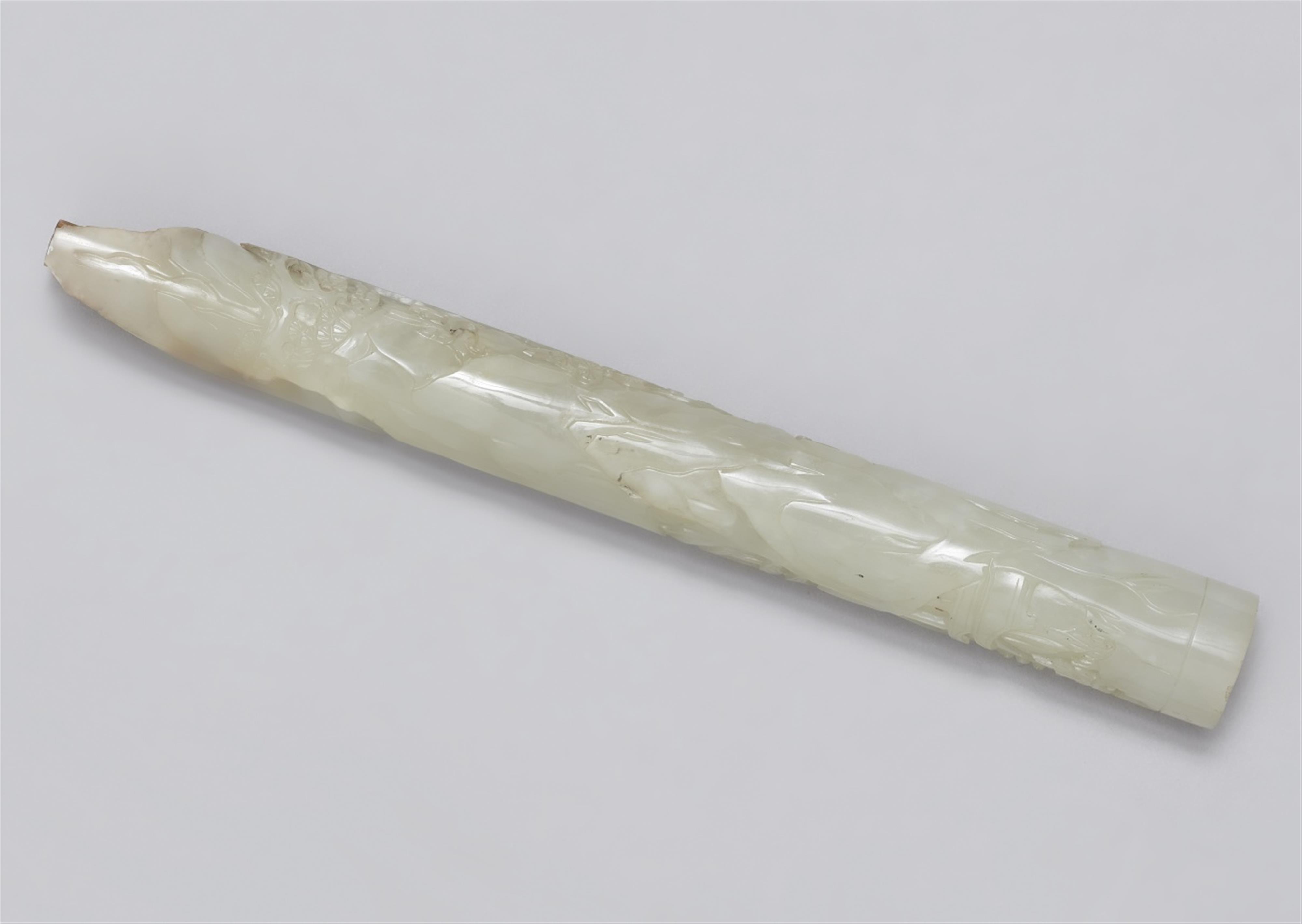 A light gray jade tubular container for incense sticks. 18th/19th century - image-1