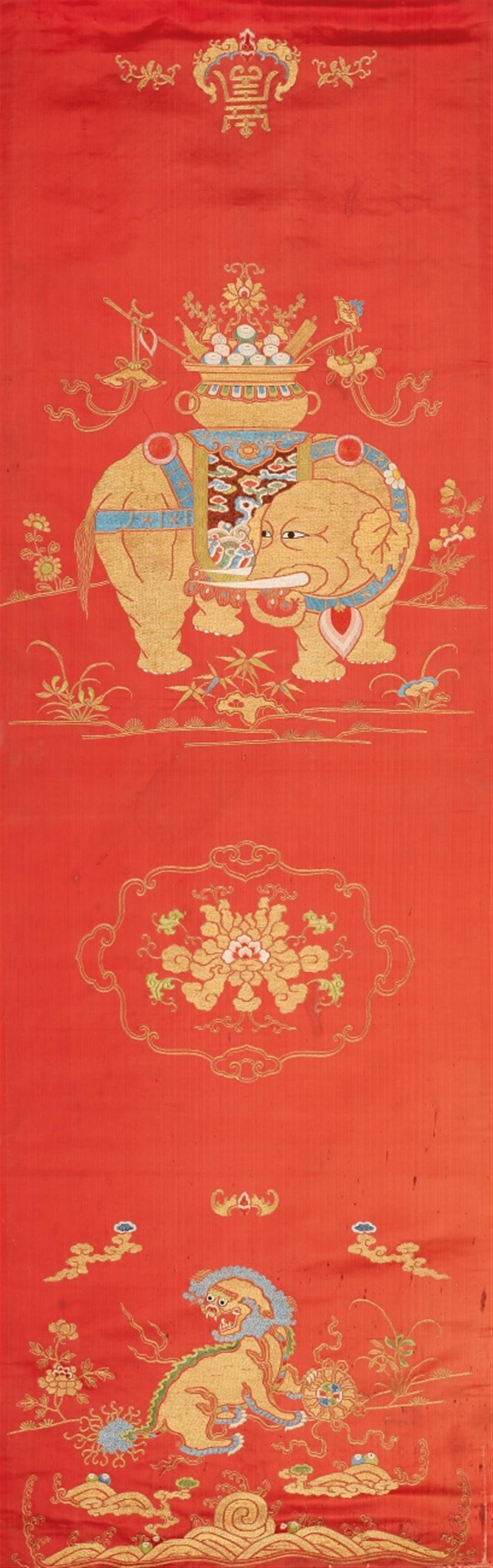 A red satin embroidered chair cover. Late 19th century - image-1