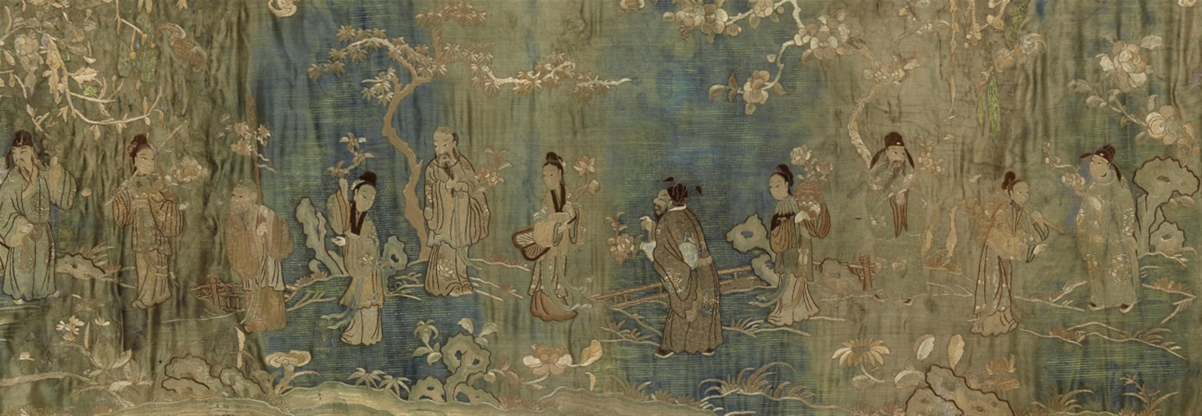 A large embroidered silk panel. 19th century - image-1