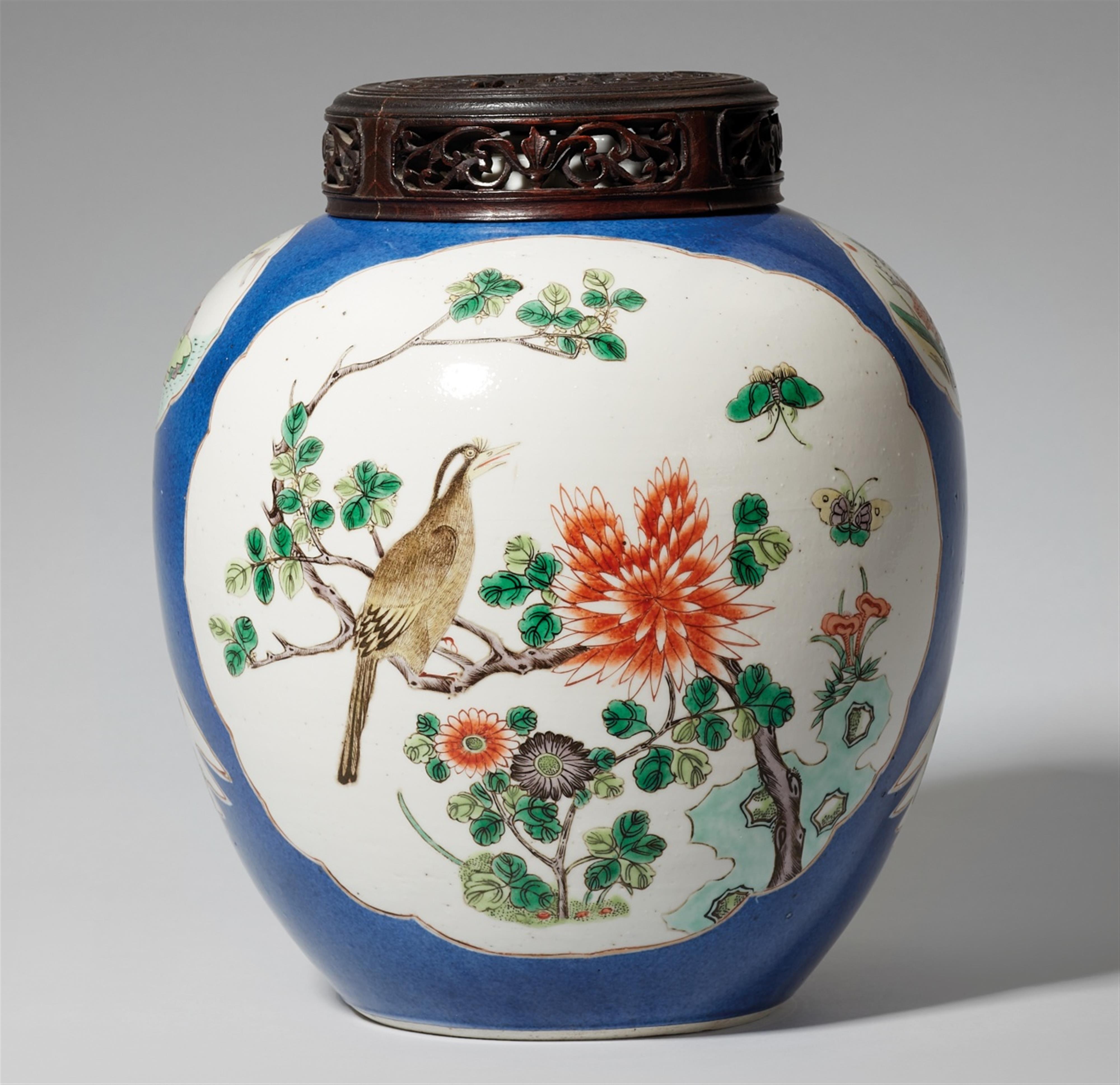 A famille verte ginger jar on a powder-blue ground. 19th century - image-1