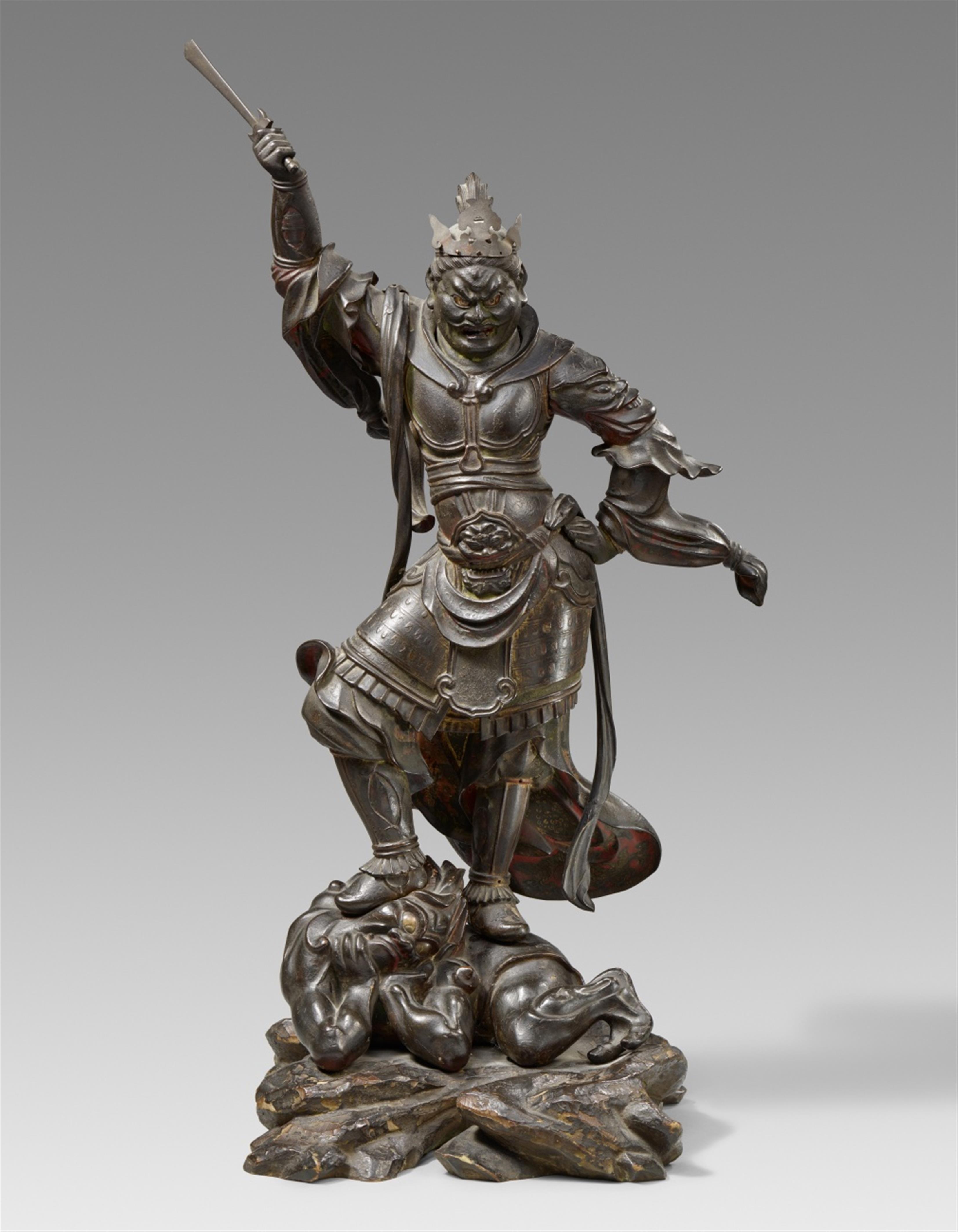 A fine wood sculpture of Jikokuten. Edo-period, 18th century - image-1