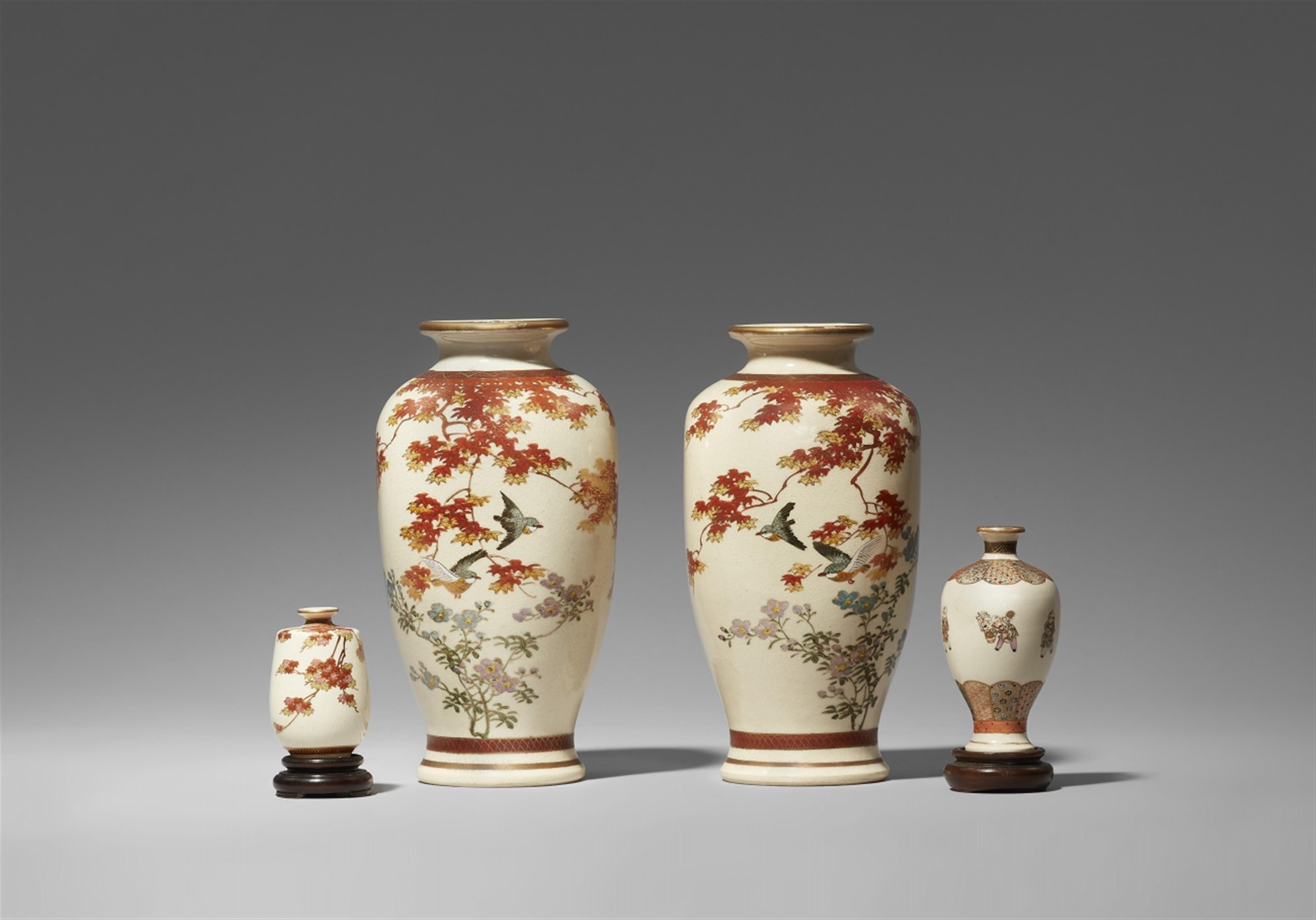 A pair of Satsuma vases and two small Satsuma vases. Early 20th century - image-1