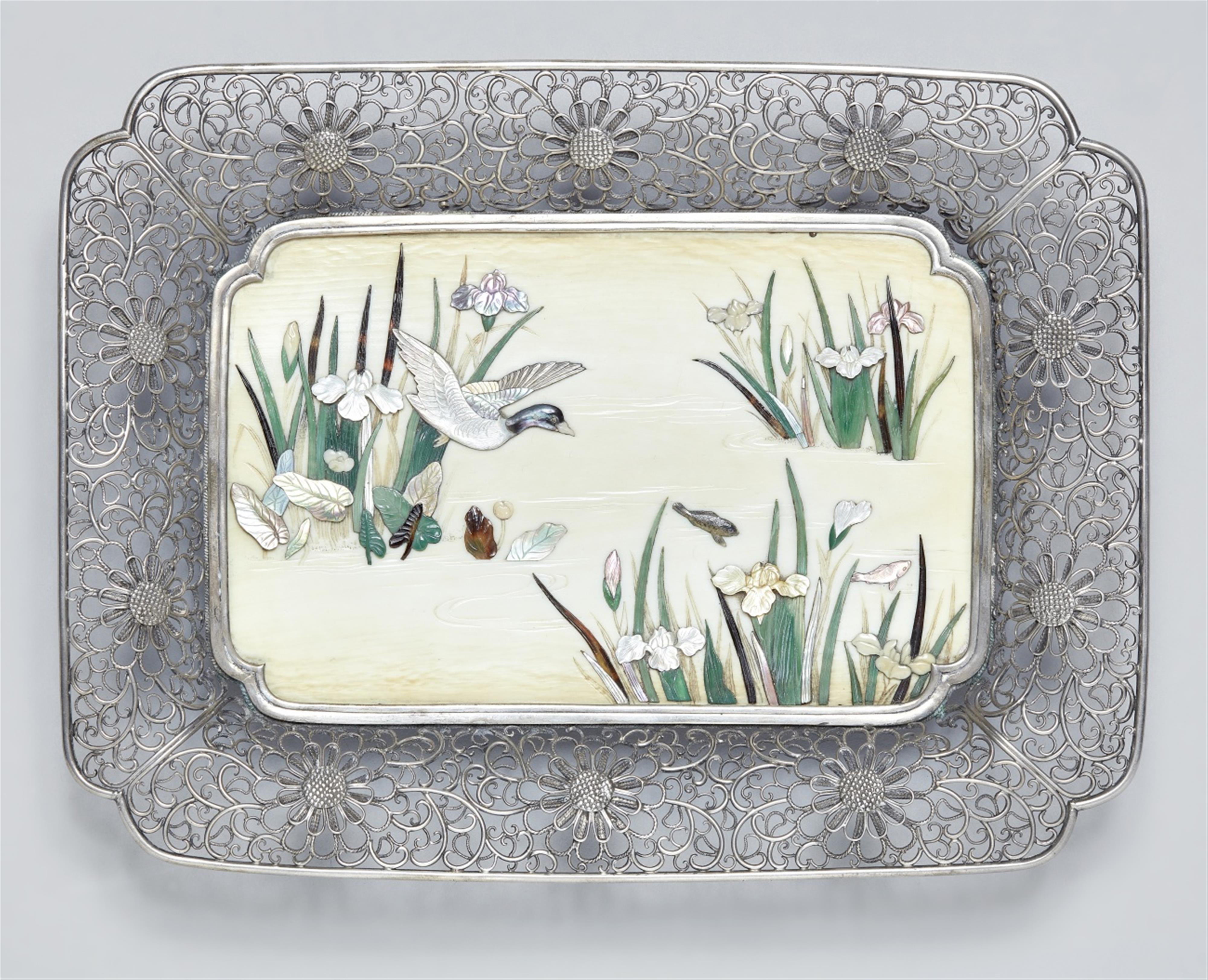 A silver and ivory Shibayama tray. Late 19th century - image-1