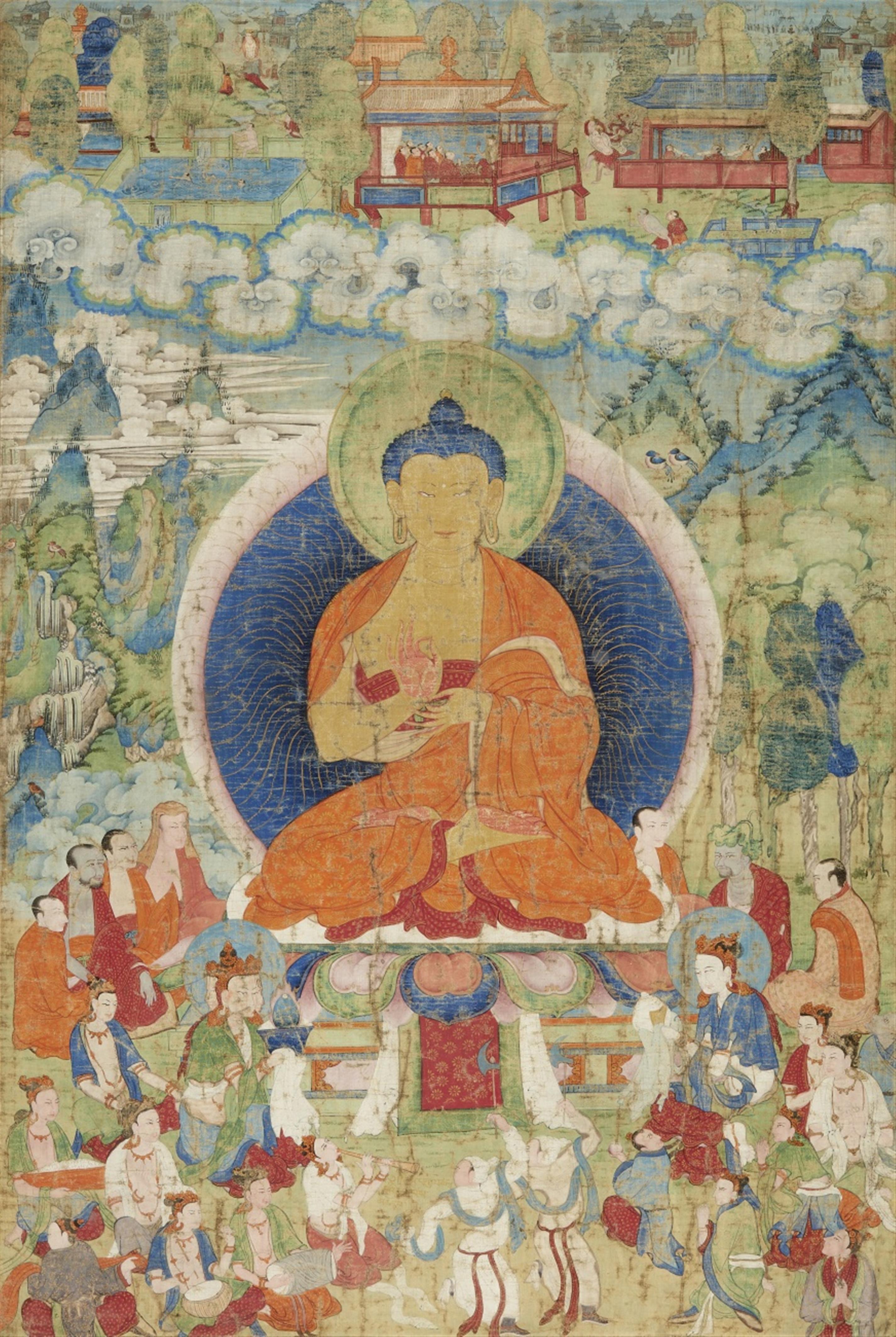 An excellent and large Tibetan thangka of a preaching Buddha. 18th century - image-3