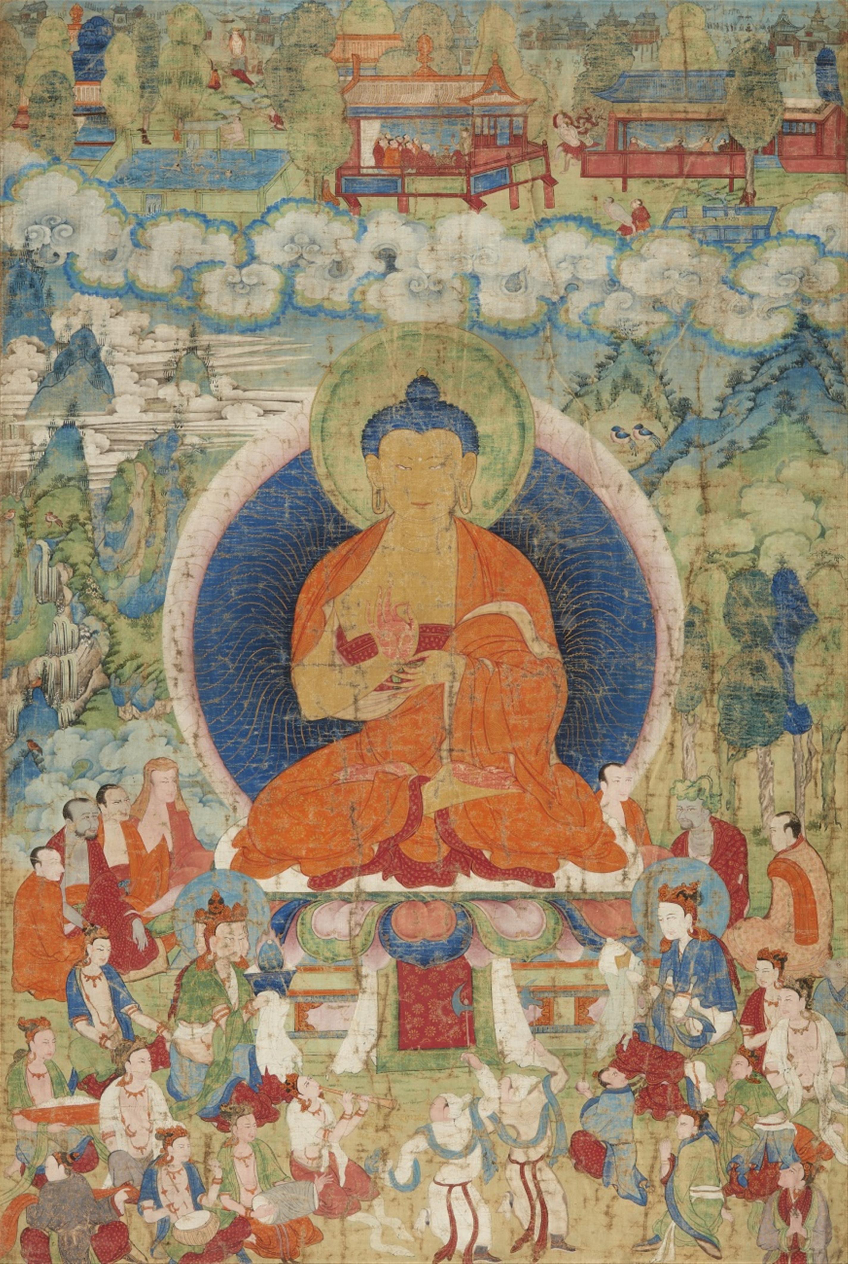 An excellent and large Tibetan thangka of a preaching Buddha. 18th century - image-1