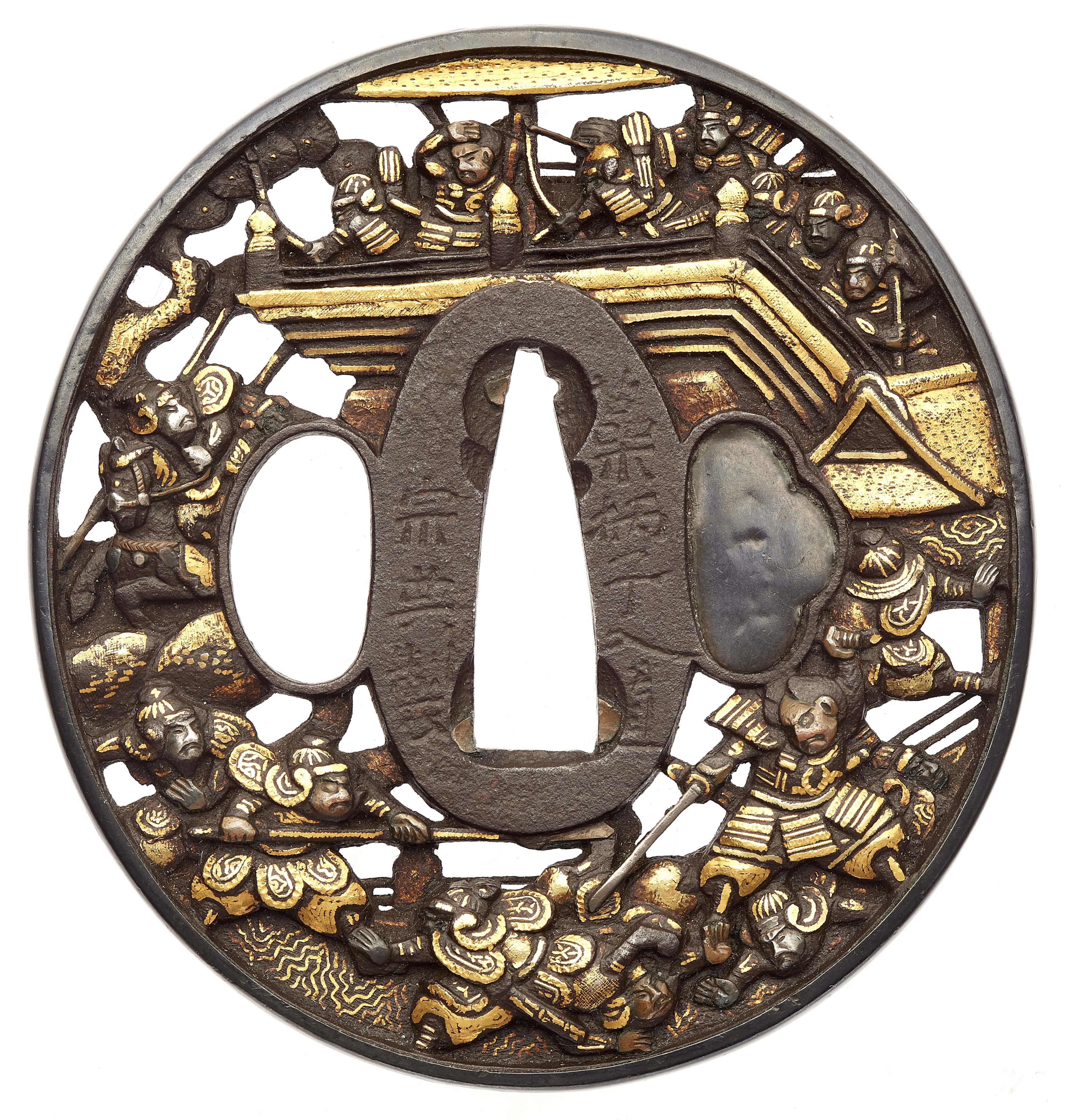 A Hikone-bori iron tsuba. Around 1700 - image-2