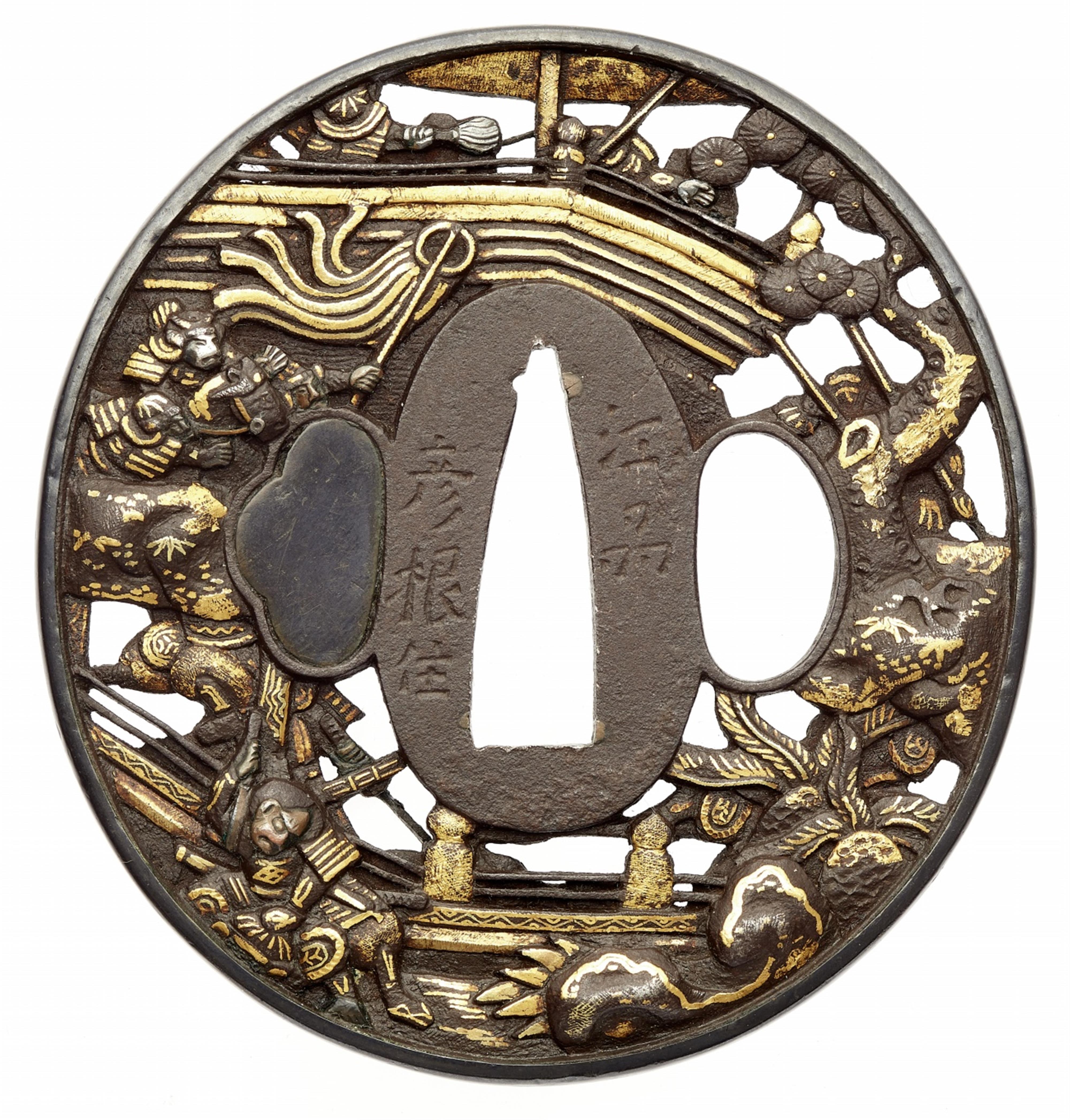 A Hikone-bori iron tsuba. Around 1700 - image-1