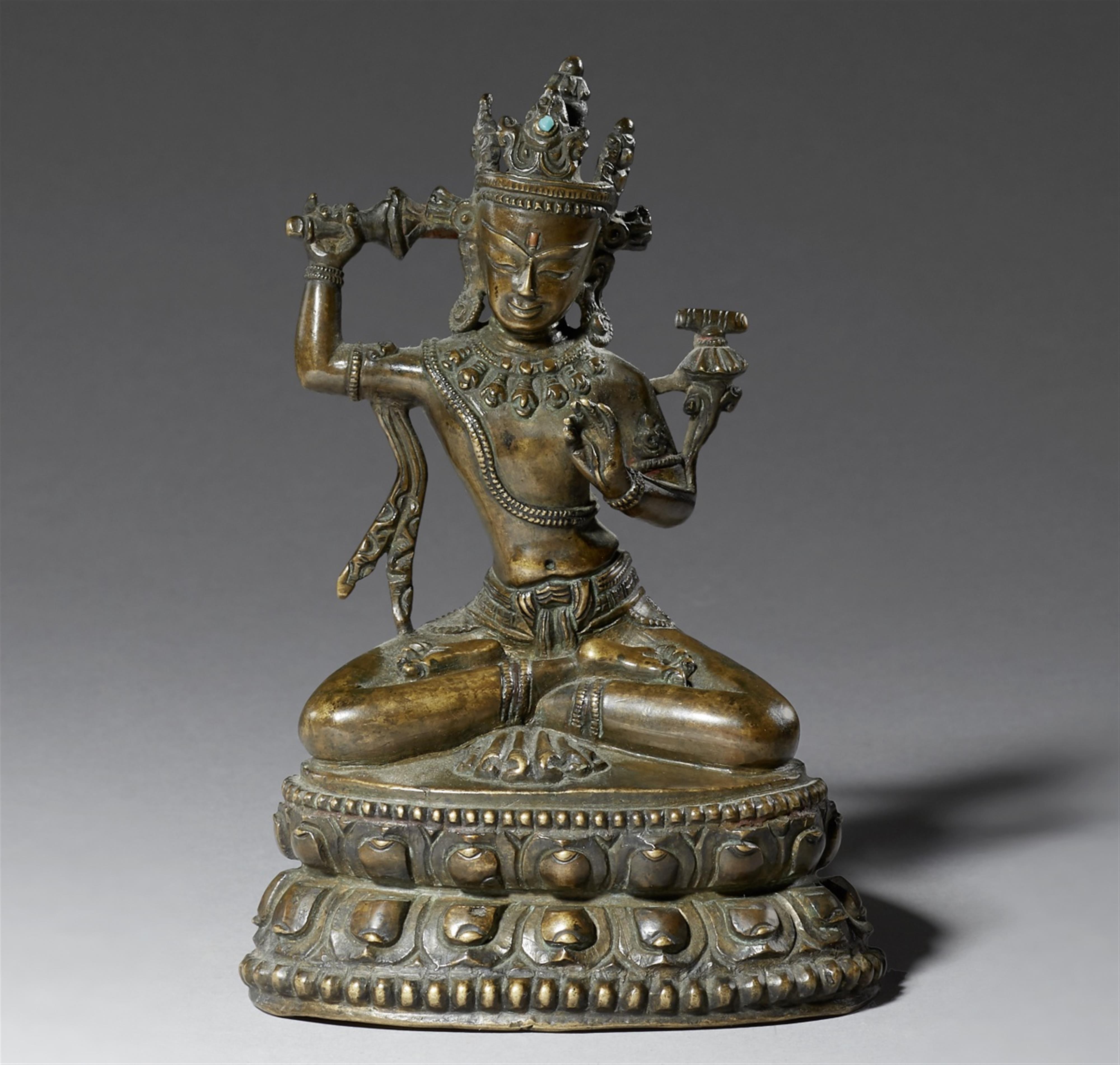 A Tibetan copper-inlaid bronze figure of Manjushri. Pala style, 17th/18th century - image-1