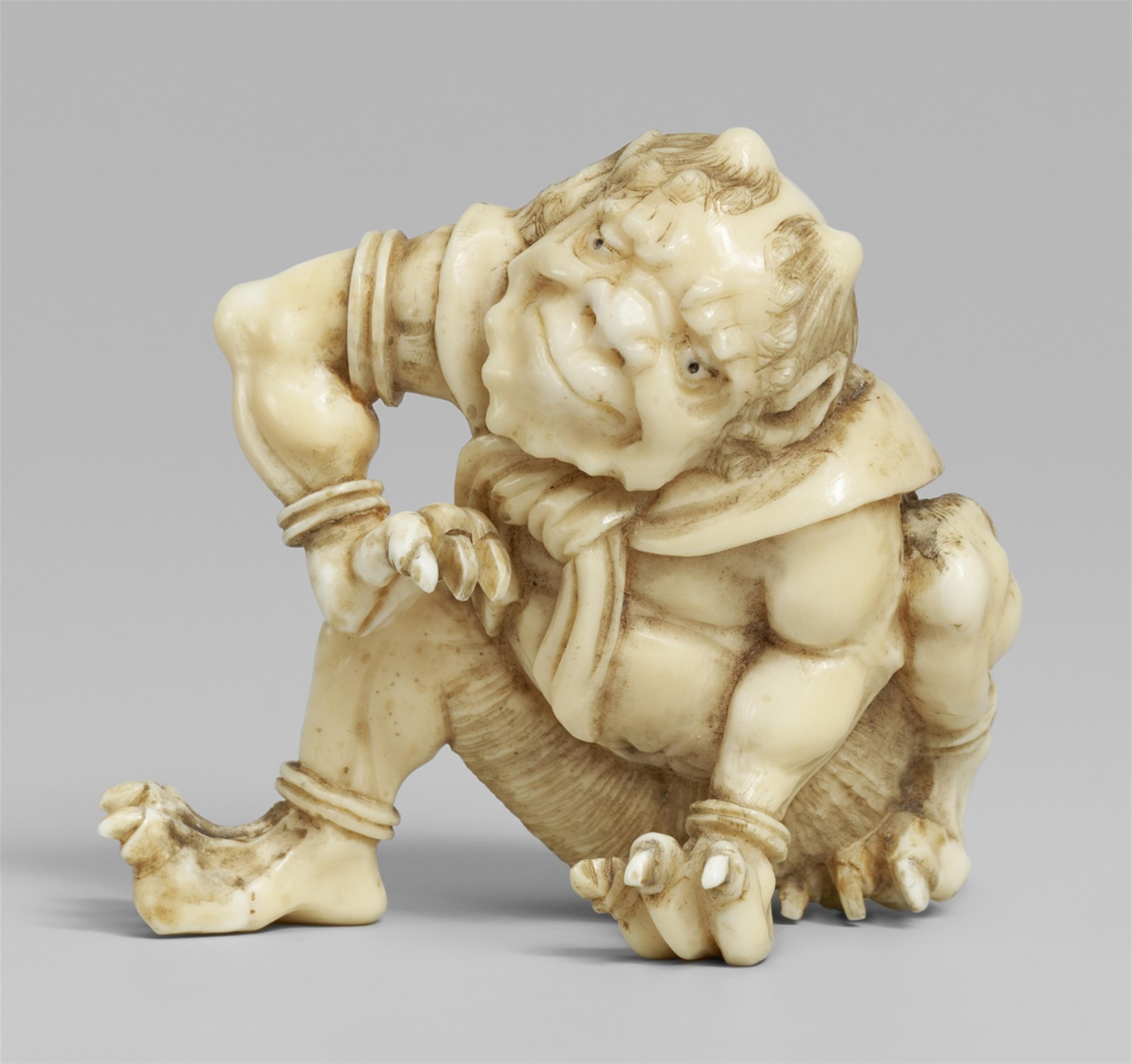 A large marine ivory netsuke of an oni. Late 19th century - image-1