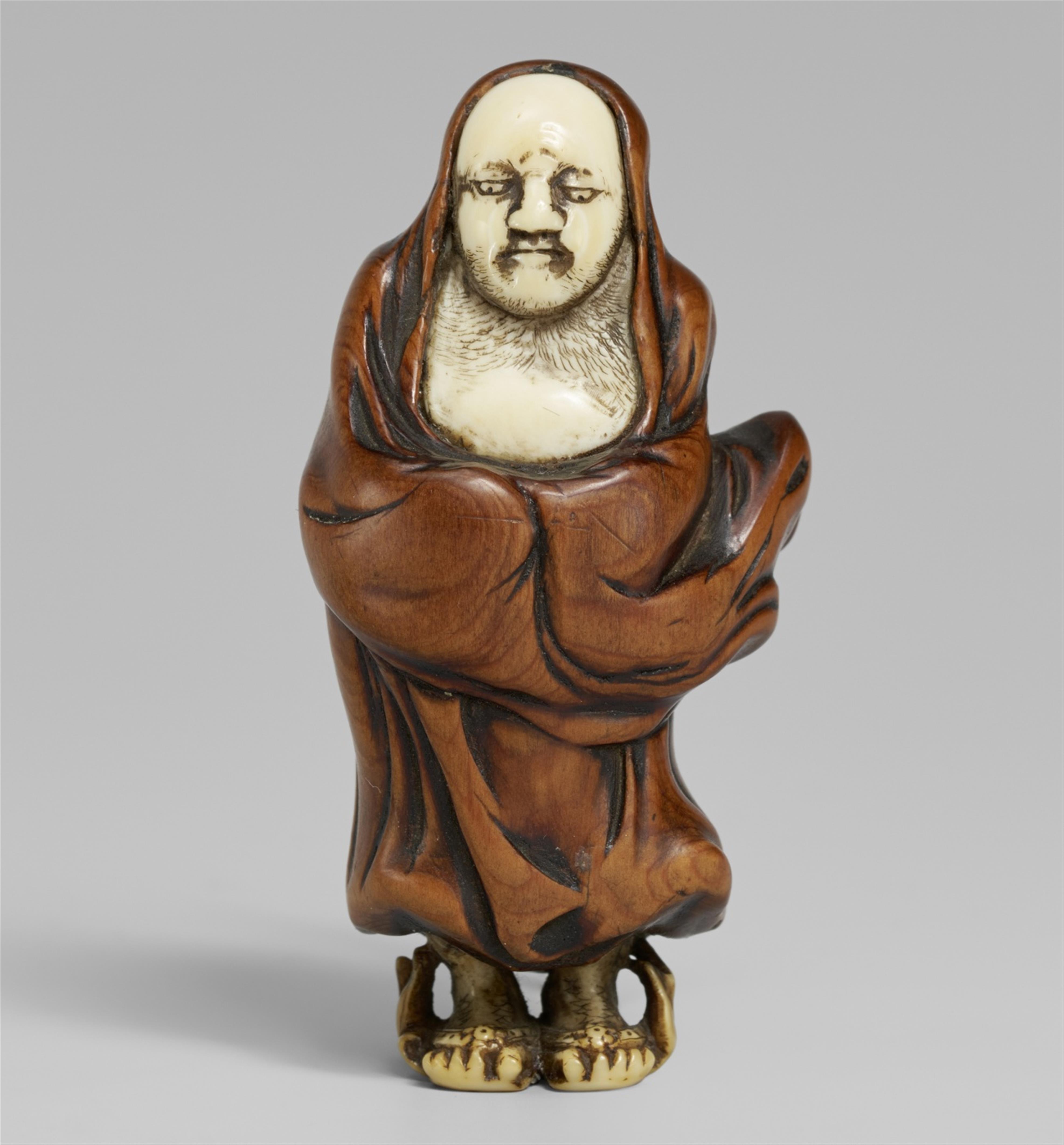 A wood and ivory netsuke of Daruma. Mid-19th century - image-1