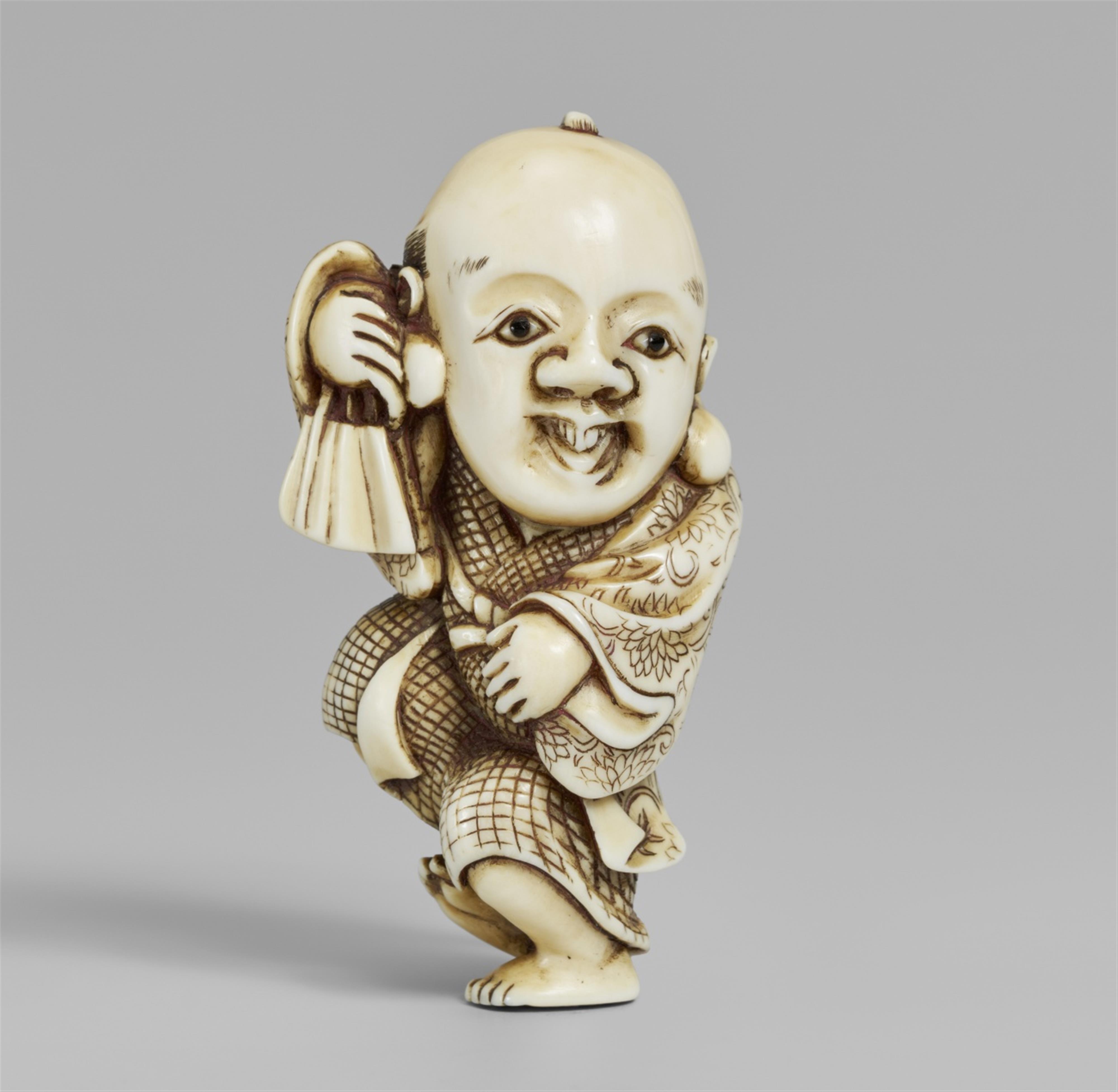 An ivory netsuke of a laughing Fukusuke. Early 19th century - image-1