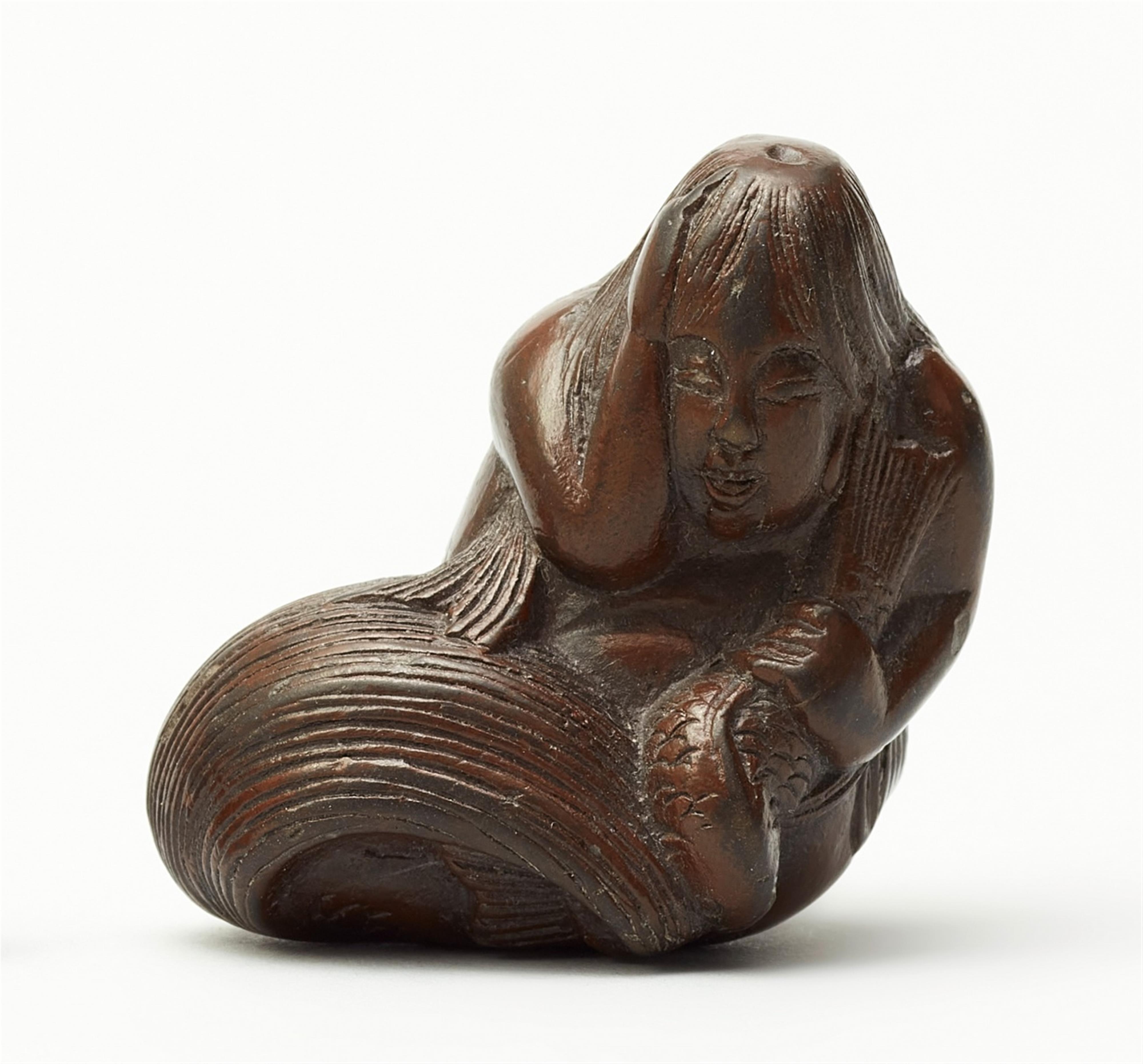 A yakimono netsuke of a mermaid (ningyo). 19th century - image-1