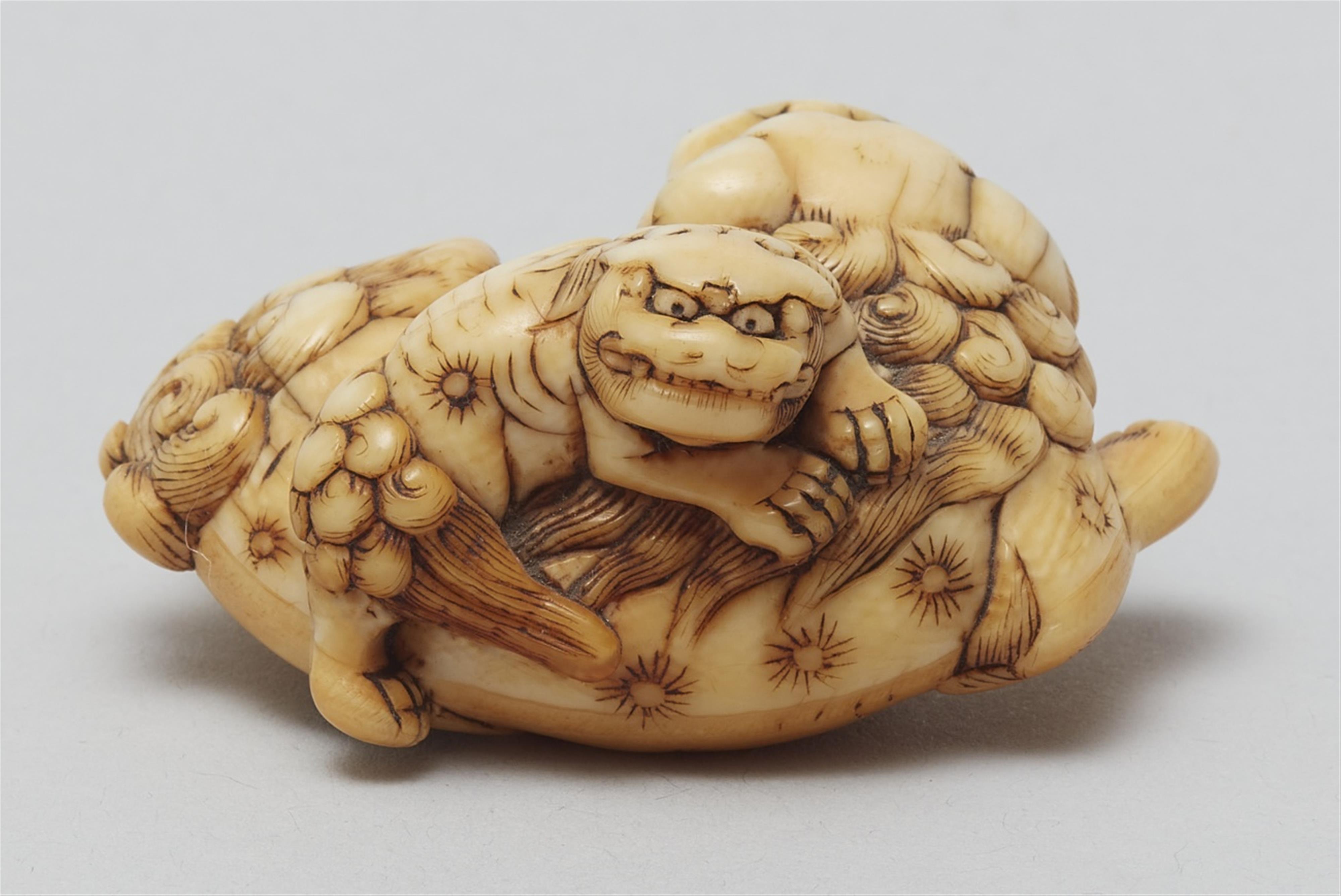 An ivory netsuke of a shishi with cub. 18th century - image-3