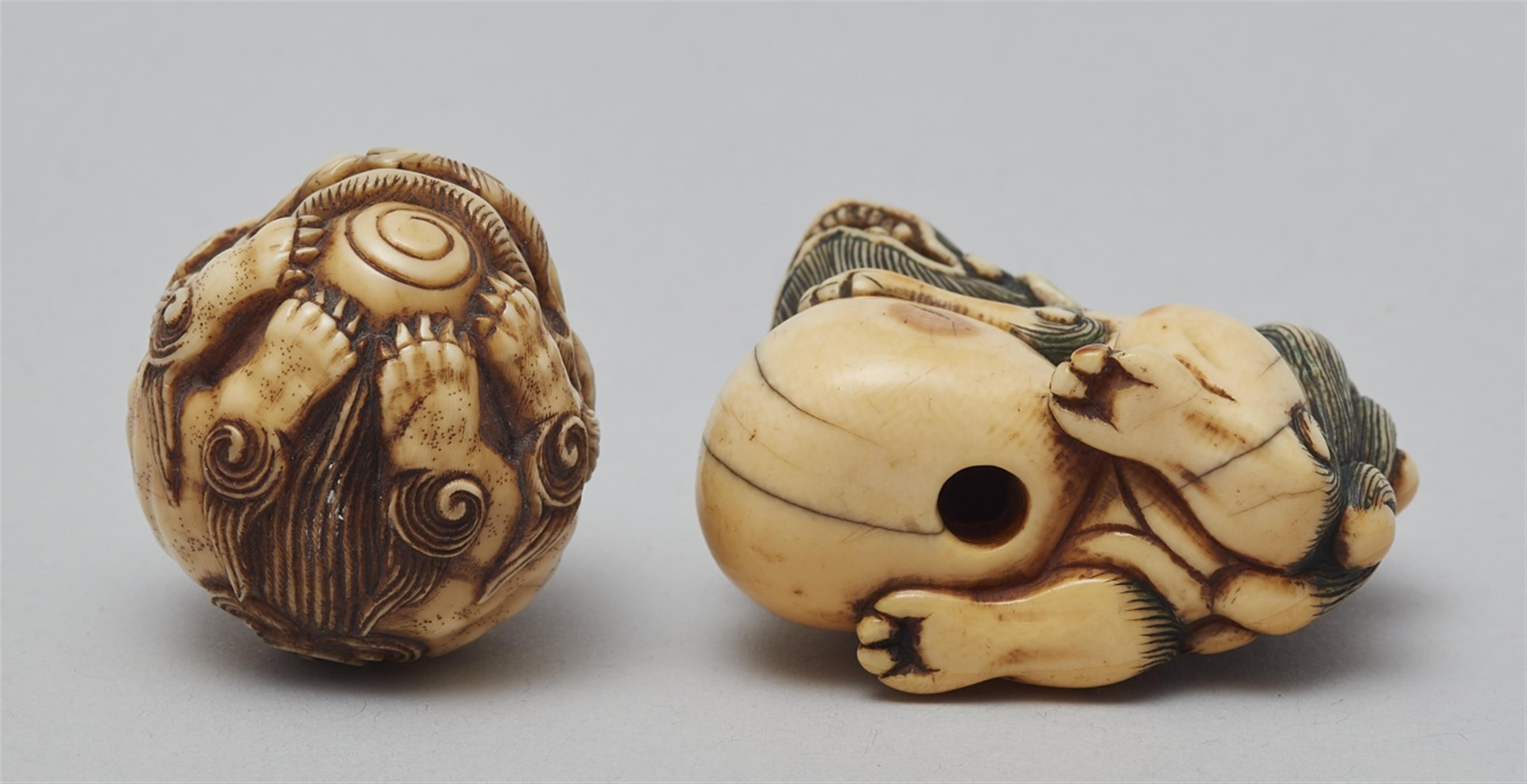 Two ivory netsuke of shishi. 19th century - image-5