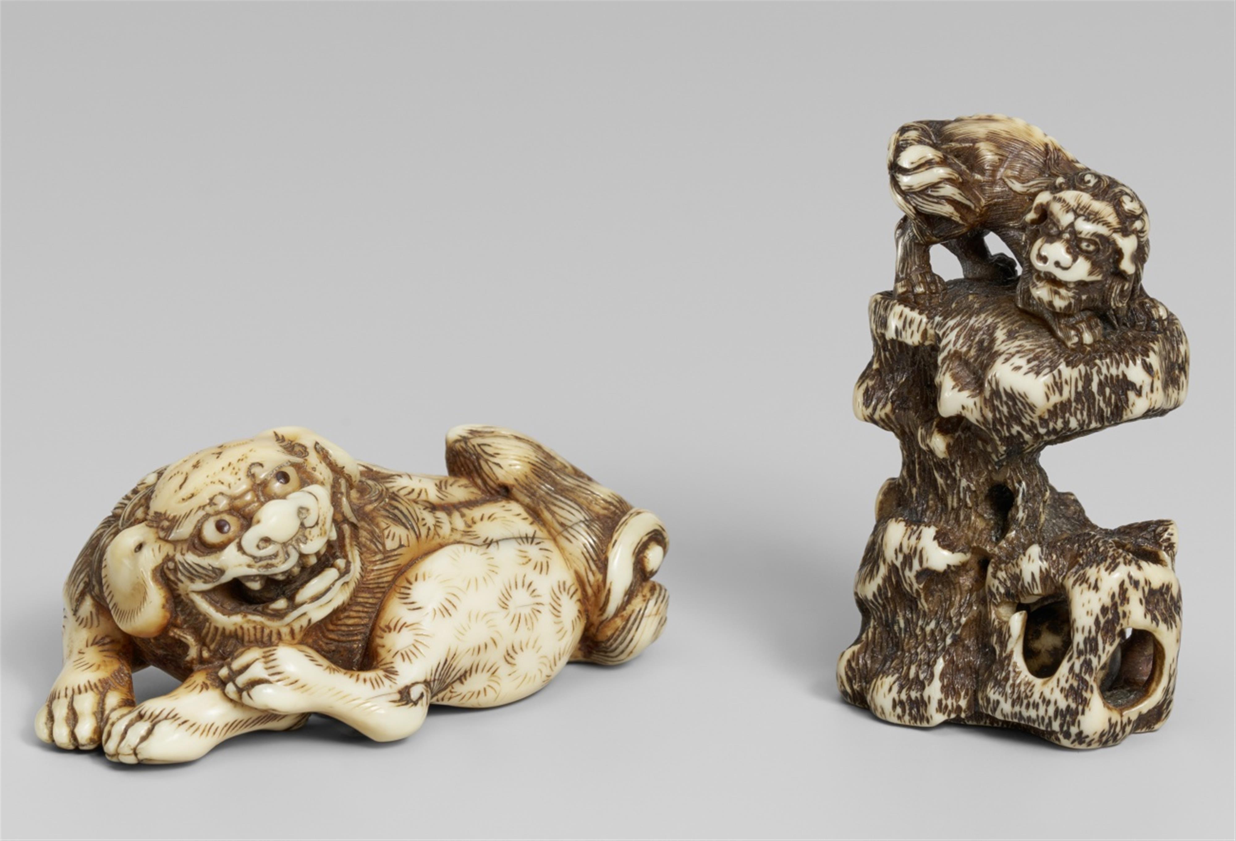 Two ivory netsuke of shishi. 19th century - image-1