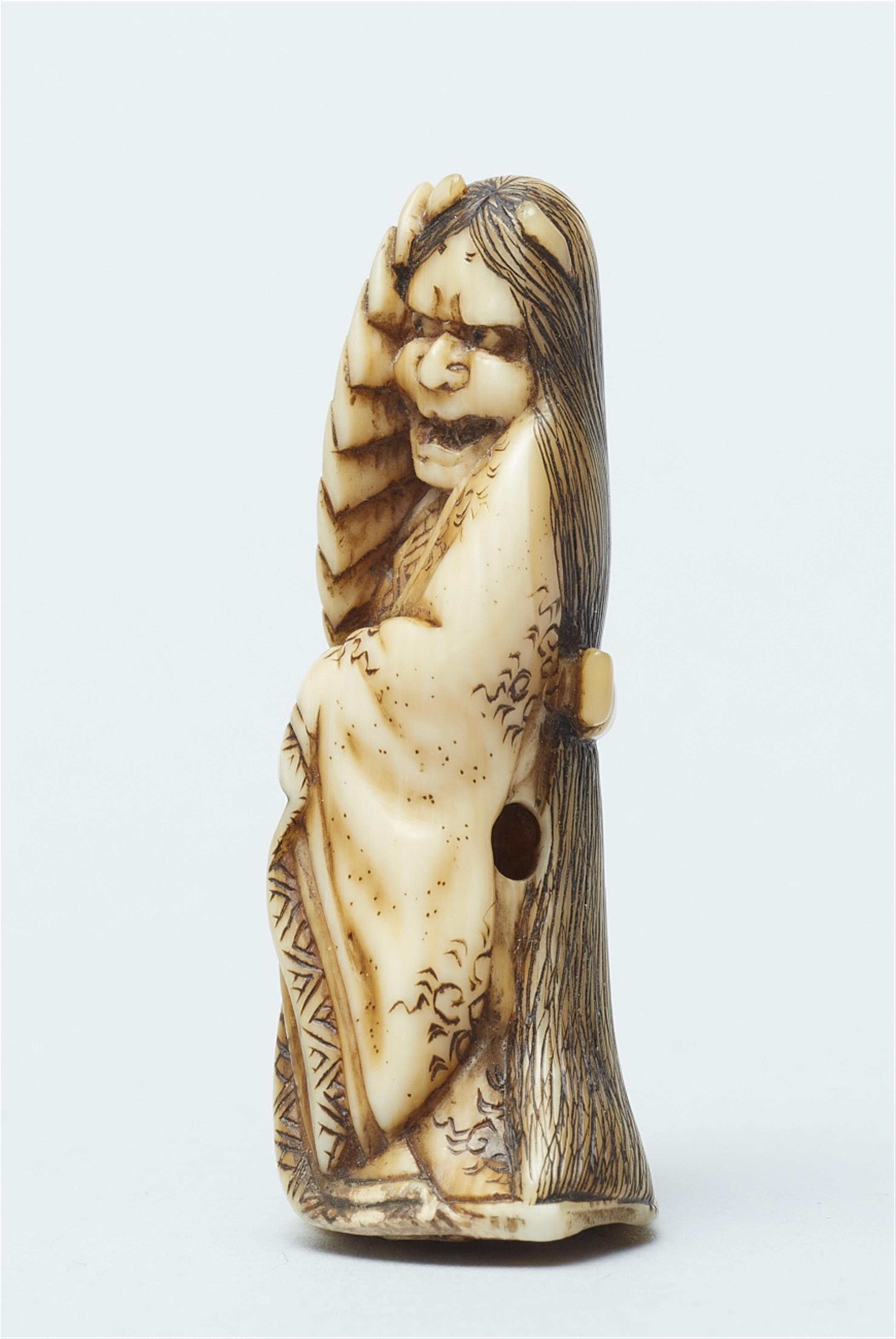 A fine ivory netsuke of Hannya, by Hidechika. First half 19th century - image-3