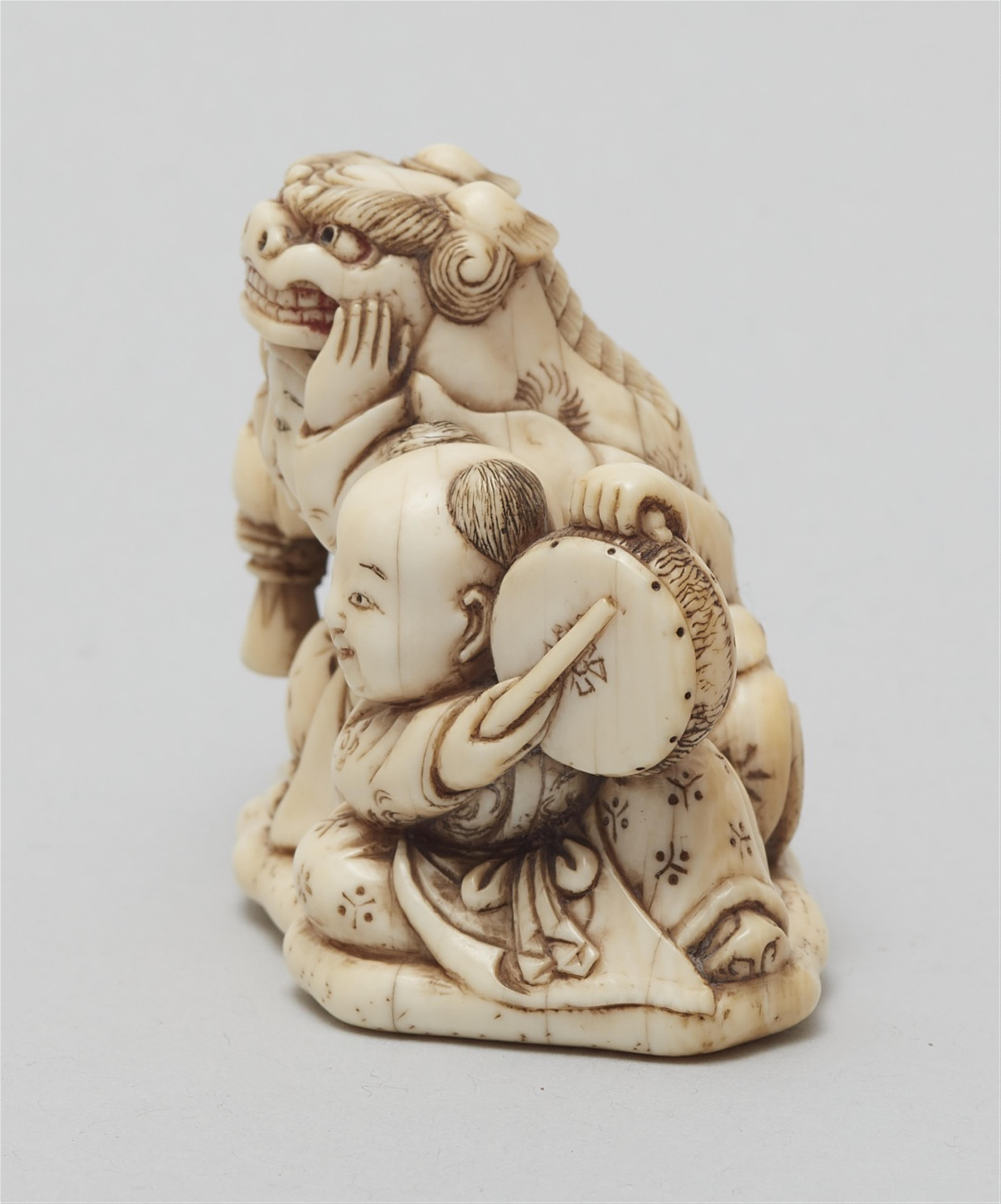 A large ivory okimono netsuke of three karako at shishimai, by Nagatsugu. Second half 19th century - image-3